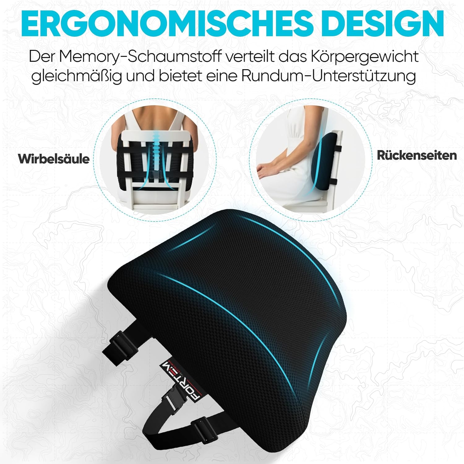 FORTEM Lendenwirbelstützkissen aus orthopädischem Memory-Schaum – bietet Unterstützung für den unteren Rücken – Kissen verbessert die Körperhaltung – waschbarer Bezug. – Bild 6