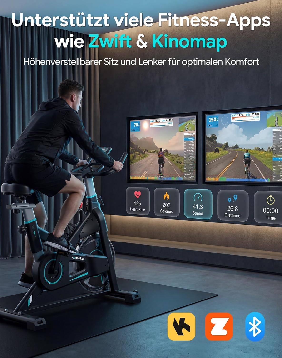 Wenoker Heimtrainer – Flüsterleises Indoor-Spinning-Bike, Ergometer mit magnetischem Widerstand, schweres Schwungrad, LCD-Monitor, stationäres Fahrrad, maximale Belastung 160 kg – Bild 9