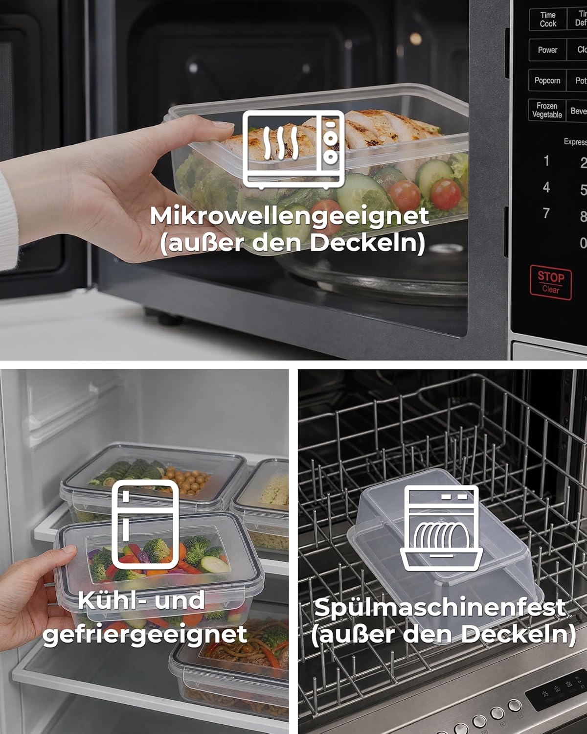Frischhaltedosen mit Deckel – BPA-frei, auslaufsicher, Meal-Prep-Boxen, spülmaschinenfest, gefrierschrank- und mikrowellengeeignet, stapelbare Lebensmittelbox, Lebensmittelbehälter, 1 l x 10 Stück – Bild 4