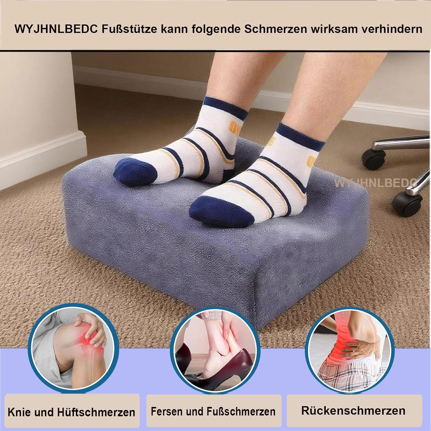 Fußstütze Schreibtisch Ergonomische Fußstützen Büro | Premium-Schaumstoffkern und abnehmbarer Deckel, rutschfeste Fußstütze für Hüftschmerzen unter dem Schreibtisch, Blau, Medium – Bild 3