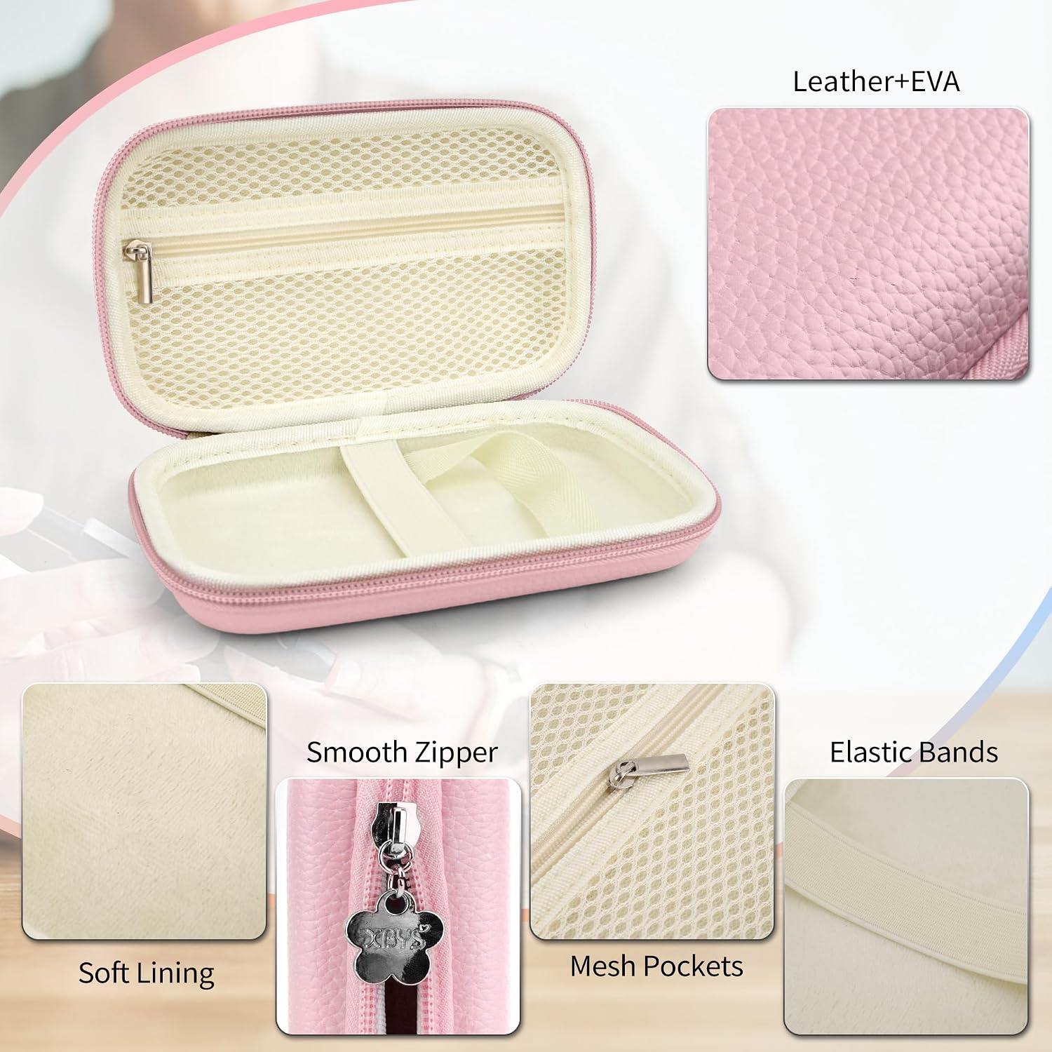 Diabetes-Versorgungskoffer, Blutzuckermessgerät-Beutel, rosa, M, schlicht | Tragbare Box zur Aufbewahrung von Teststreifen, Blutentnahmenadeln und anderen Gegenständen, Reisetasche für Glukosemessgerät – Bild 3