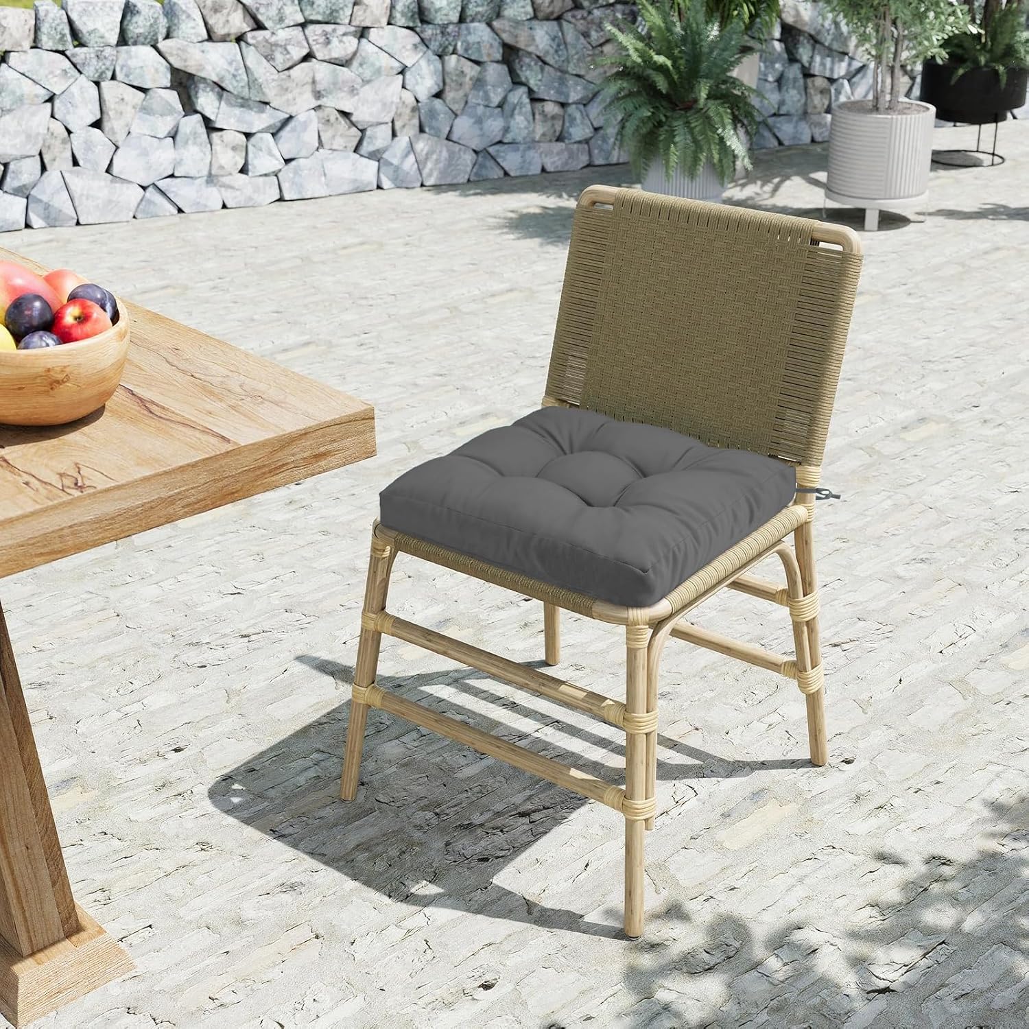 2er-Set Outdoor-Sitzkissen, wasserdicht, 50 x 50 x 8 cm, UV-beständige Kissen für Gartenstühle, Terrassenmöbel, Rattanstuhl, langlebige Stuhlkissen für Balkon, Pool, Camping, Grau – Bild 5