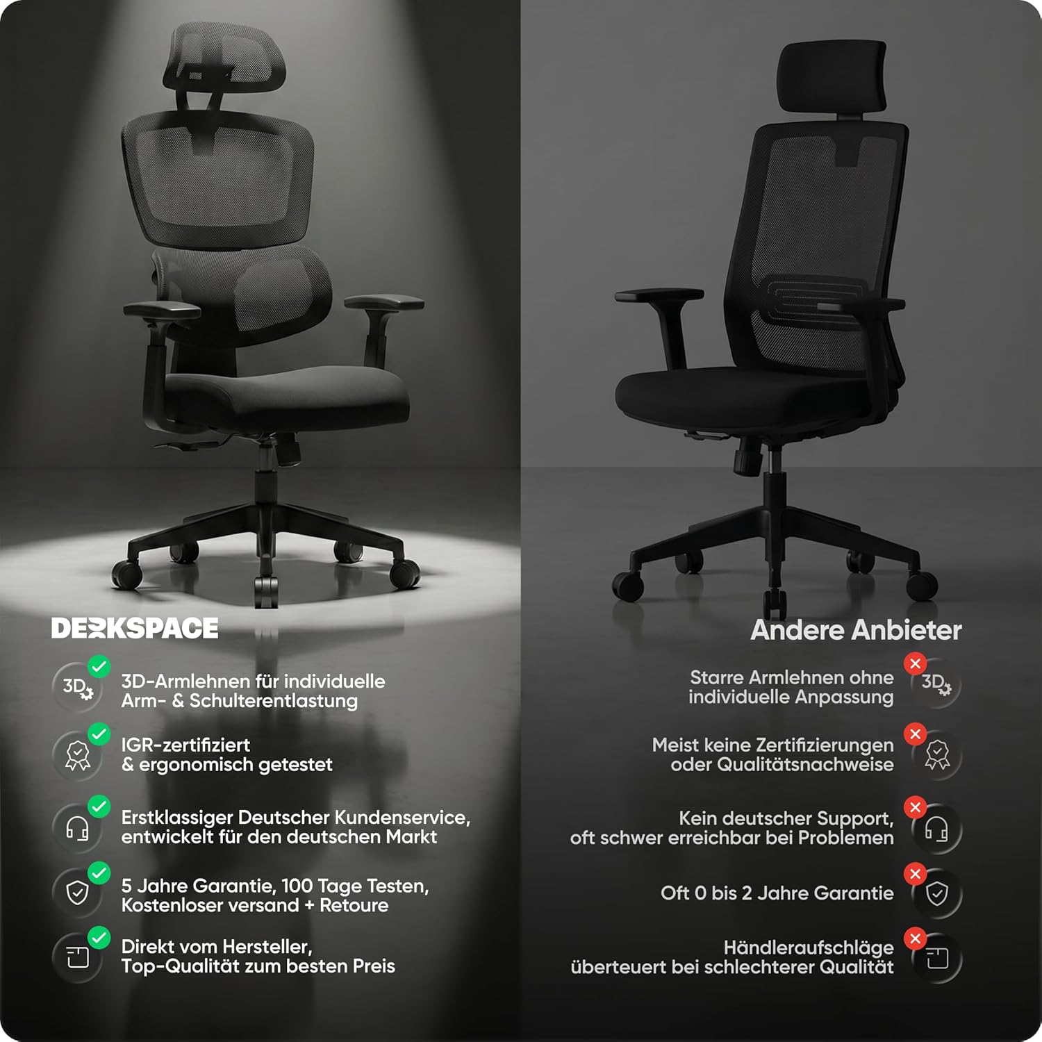 Ergonomischer Bürostuhl Move für das Home Office bis 150 kg – Schreibtischstuhl mit intelligenter Lordosenstütze, 3-stufiger Neigung und höhenverstellbarer Rückenlehne (Grau) – Bild 8