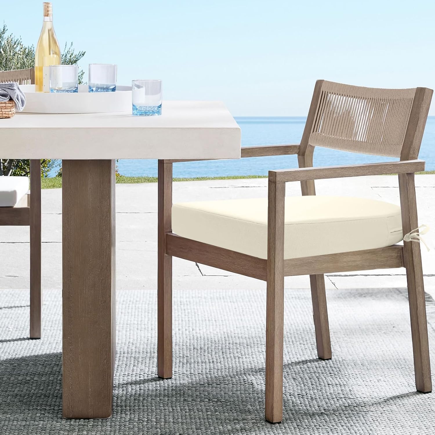 Stuhlkissen für den Außenbereich, 2er-Set, Terrassenstuhlkissen für Gartenmöbel, wasserdicht mit Bändern, Sitzkissen für den Außenbereich, Terrassenstuhlkissen, Esszimmerstuhl, 40 x 40, Beige – Bild 6