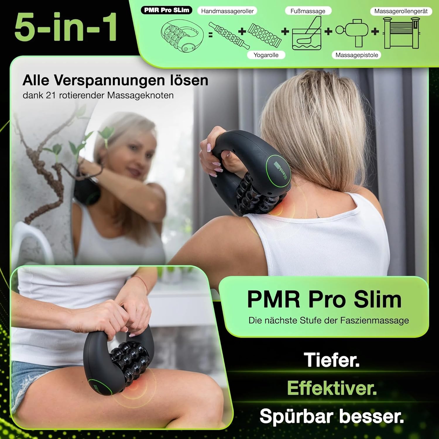 Elektrischer Faszienroller mit Rotation – Tiefengewebsmassagegerät für Beine, Rücken und Arme – 3 Intensitätsstufen – Freisprechstation – Muskelregeneration und Faszienmassage – Bild 6