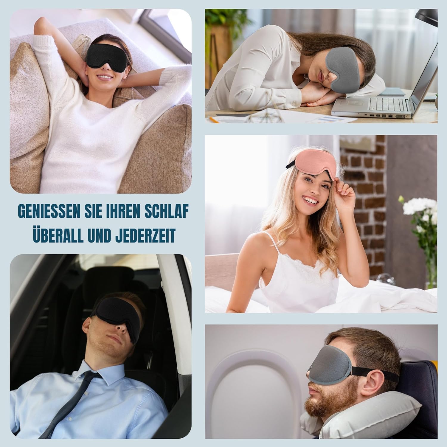 Schlafmaske für Männer und Frauen, 99 % lichtblockierende Schlafmaske, 3D-Augenhöhlen und verstellbares Gummiband mit Memory-Schaum für Reisen, Schlafzimmer – Bild 7