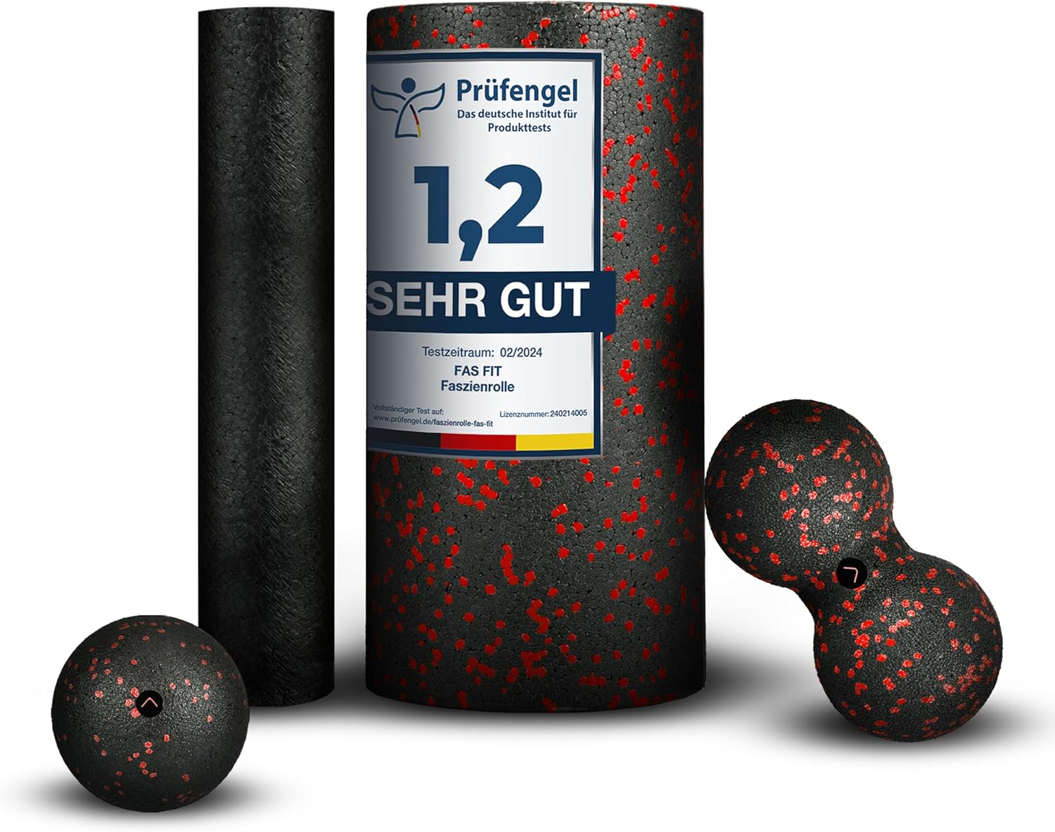 Faszienrolle, Schaumstoffrollen-Set 4 oder 6, oder 8-teilig, Massagerollen und Faszienbälle, Faszienrolle für effektives Faszientraining, inkl. Poster, Übungsbuch, E-Book und Turnbeutel, Rückenrolle., rot