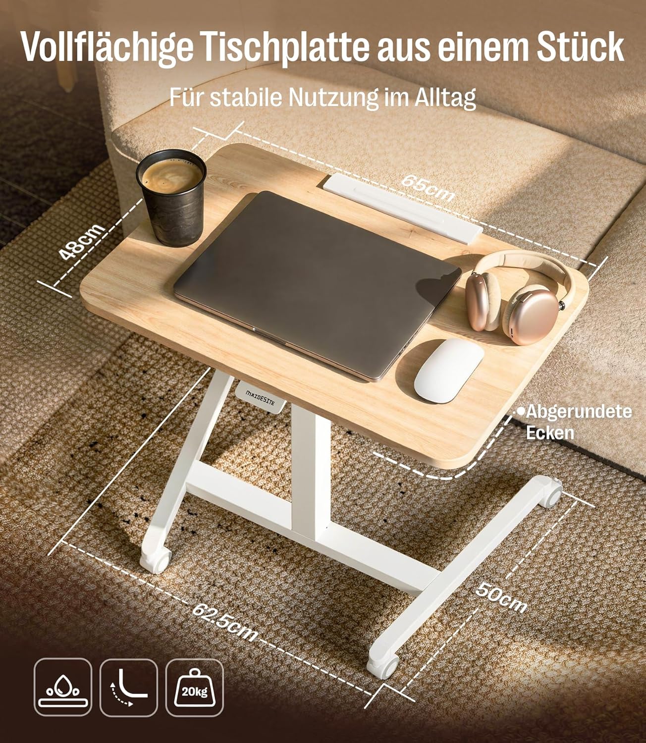 MAIDeSITe Fit Pro Stehpult, höhenverstellbar 76-110 cm, mobiler Schreibtisch mit Rollen, pneumatischer Laptoptisch mit klappbarer Tischplatte, Beistelltisch für das Home Office – Bild 2