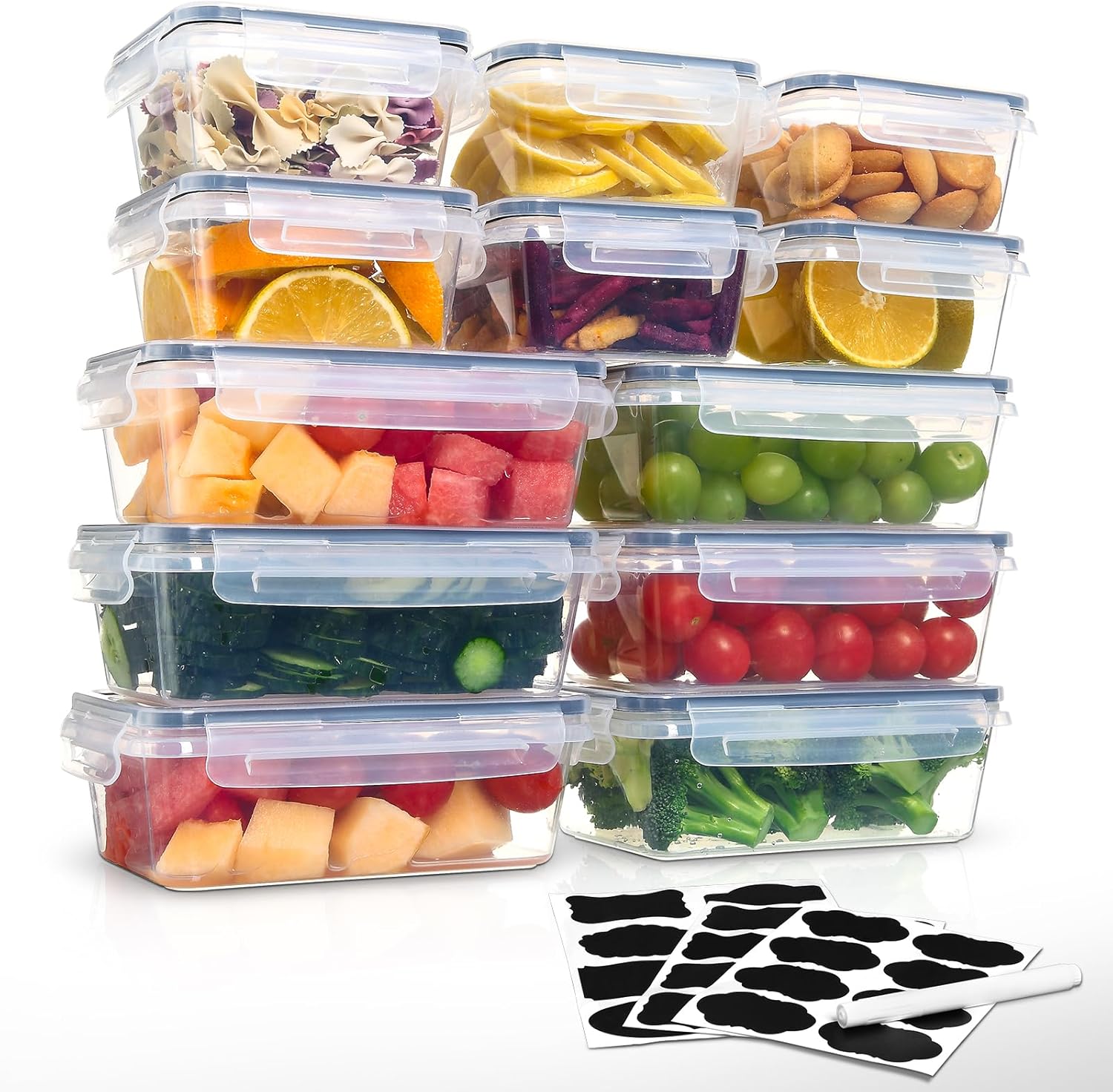 12 Frischhaltedosen mit Deckel, Gefrierdosen, Meal-Prep-Boxen, 6 x 1 L/0,52 L, BPA-frei, luftdicht, mikrowellengeeignet, spülmaschinenfest, zur Aufbewahrung und zum Transport von Lebensmitteln, Obst