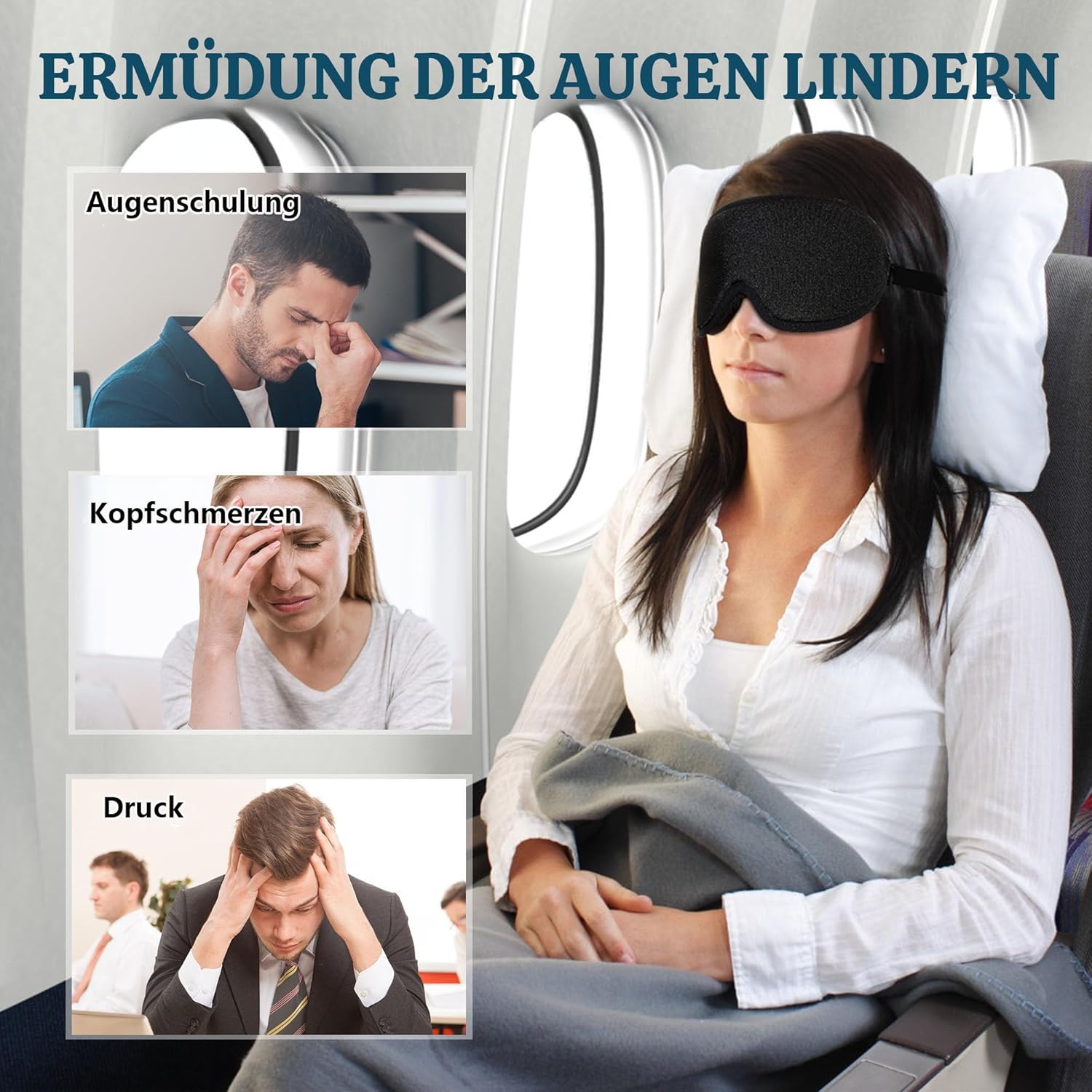 Schlafmaske für Männer und Frauen, 99 % lichtblockierende Schlafmaske, 3D-Augenhöhlen und verstellbares Gummiband mit Memory-Schaum für Reisen, Schlafzimmer – Bild 6