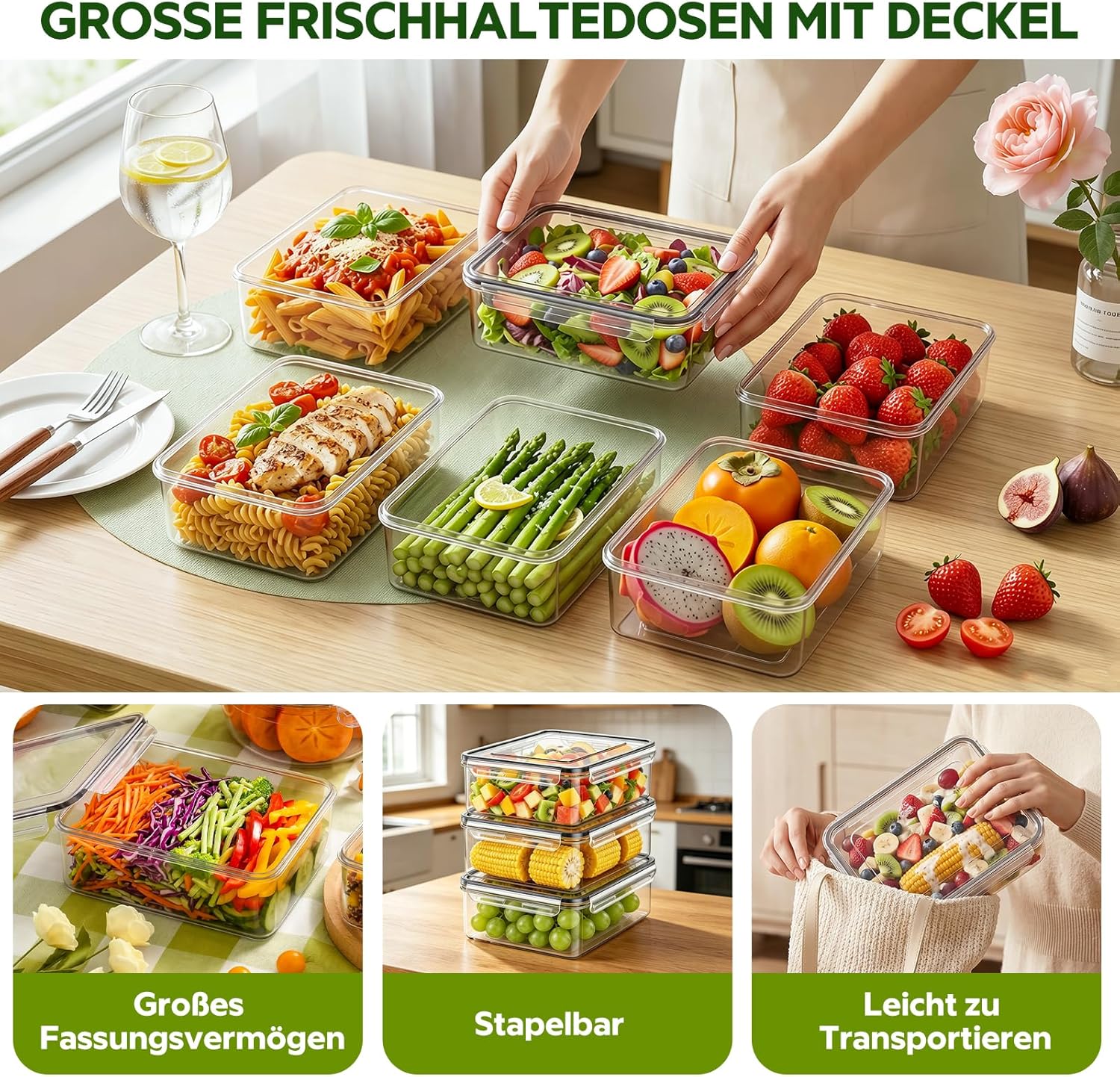 Wwtop 6 x 1000 ml Frischhaltedosen mit Deckel, Vorratsbehälter-Set, Meal-Prep-Boxen, auslaufsichere Gefrierbehälter, Aufbewahrungsbox mit Deckel, Küche für Mikrowelle, Kühlschrank, BPA-frei, 18 x – Bild 5