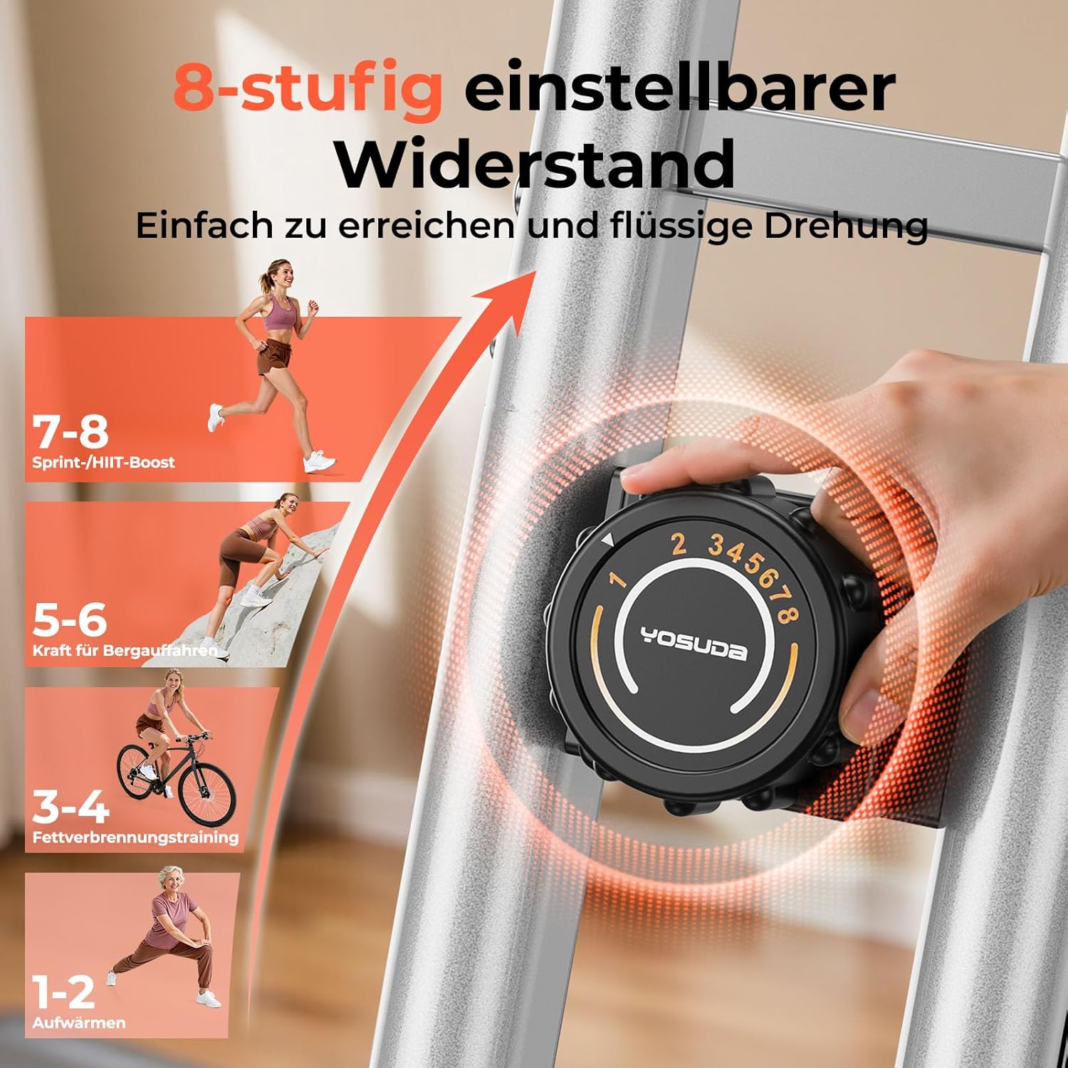 YOSUDA 5-in-1 Klapp-Heimtrainer, Ergometer-Heimtrainer-Fahrrad, bequem & leise, bis 150 kg, LCD-Display, Ergometer-Heimtrainer, Senioren, Fitnessräder – Bild 4