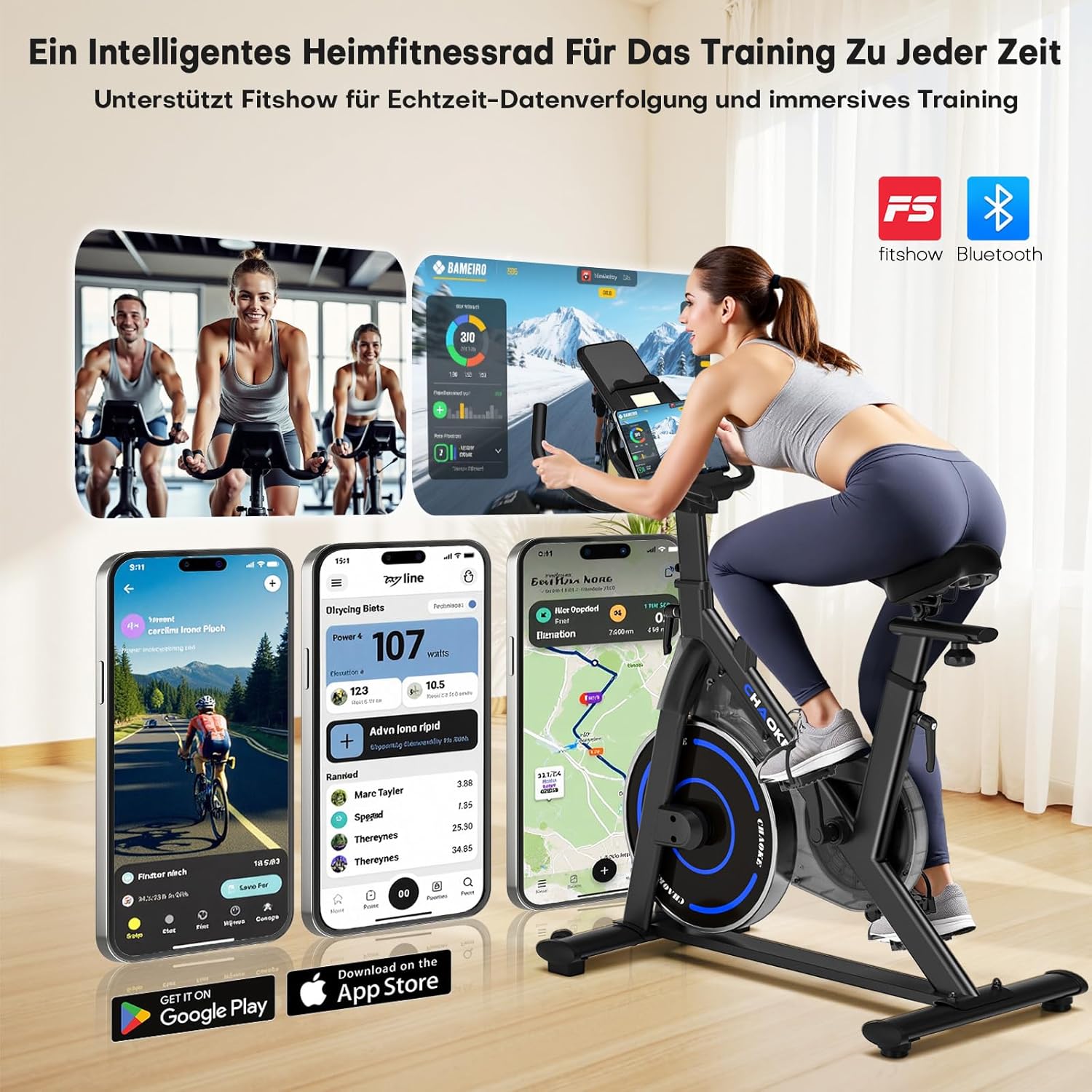 (UPGRADE) Heimtrainer Fahrrad mit APP, CHAOKE Hometrainer Fahrrad, Leises, Stufenlos einstellbares Magnetsystem, Ergometer Heimtrainer mit LCD-Display, Indoor Fitnessbike für Zuhause, Bis 150KG – Bild 2