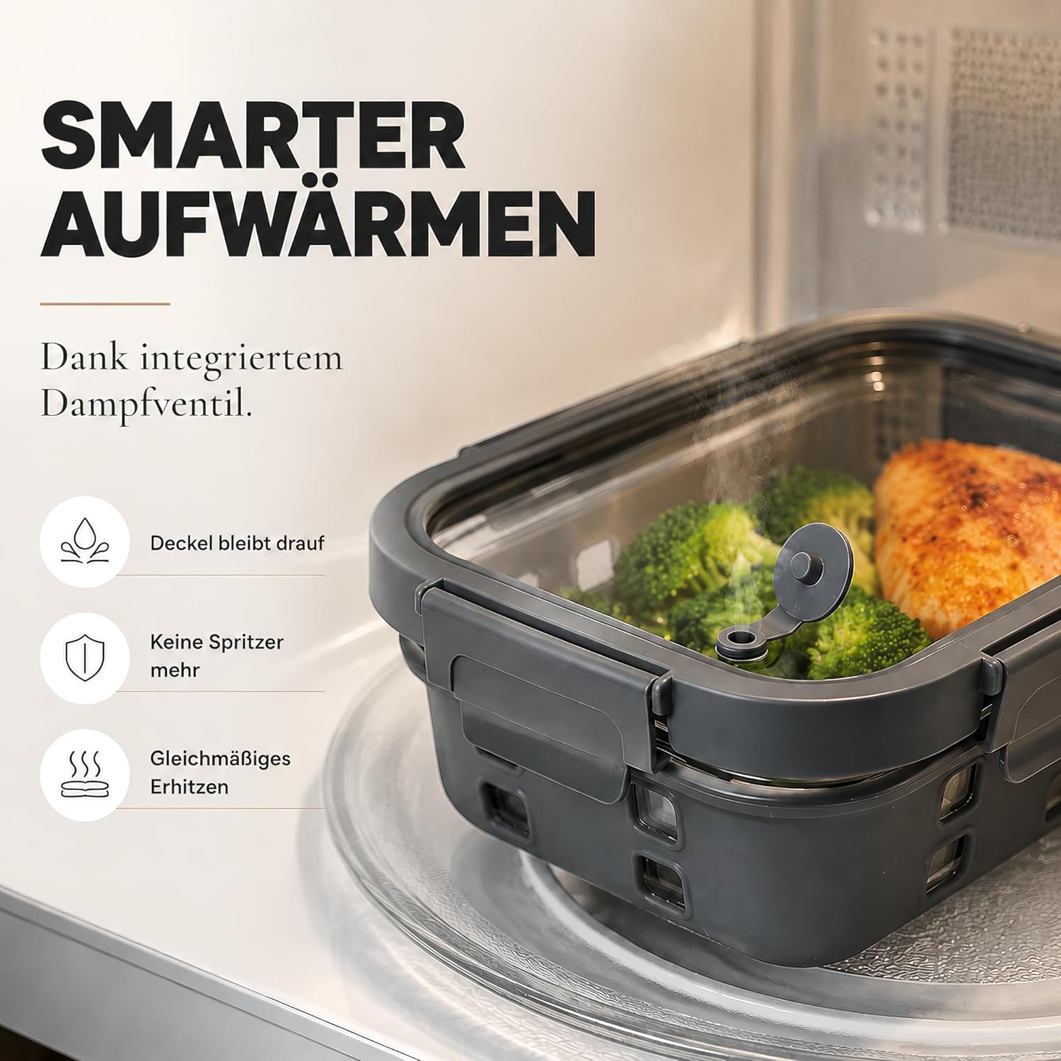 Meal-Prep-Boxen-Set 3 x 1520 ml – Borosilikatglas, auslaufsicher, stapelbar, mikrowellengeeignet, mit Silikon-Schutzbeschichtung und Dampfventil – Bild 5