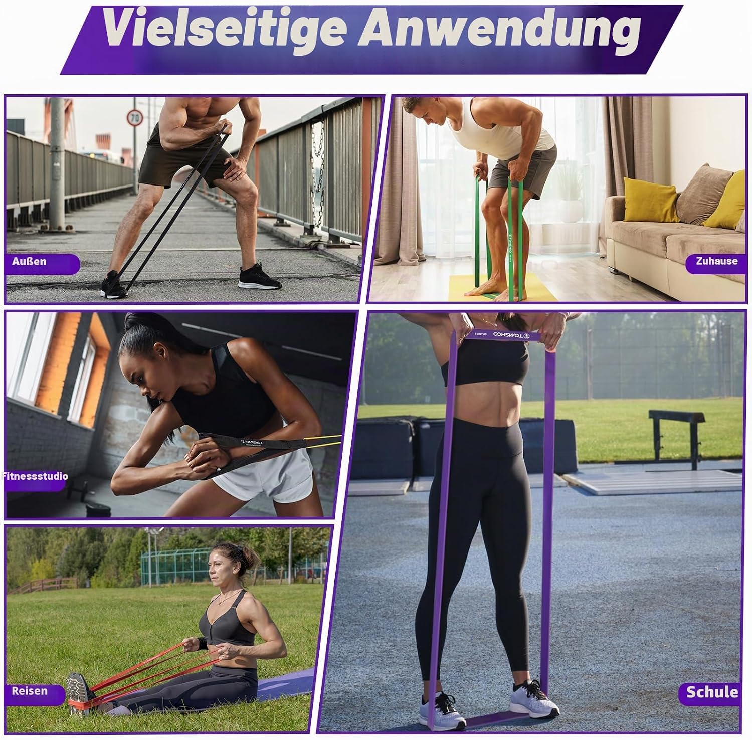 TOMSHOO Widerstandsbänder-Set, 4/5-teilig, Widerstandsbänder mit Aufbewahrungstasche, Griff, Türanker, mehrere Widerstandsstufen, Fitnessbänder, Trainingsbänder für Krafttraining, Klimmzüge, mehr – Bild 9