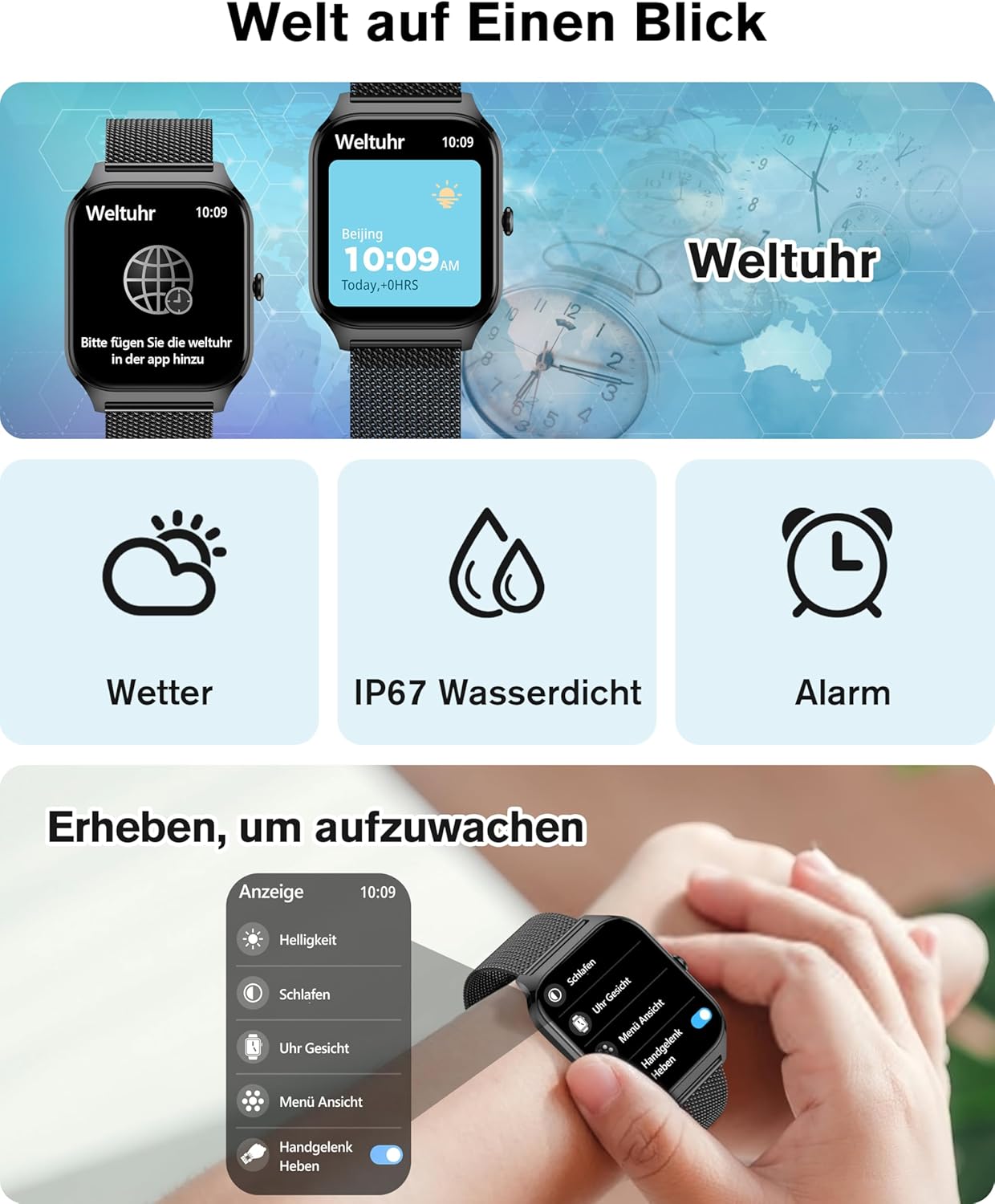 KALINCO Smartwatch Herren Damen Blutdruckuhr mit Bluetooth-Telefonie, AI Fitness Tracker mit Herzfrequenz SpO2 Stress, 100+ Sportmodi, Fitnessuhr, Weltuhr, Schlafanalyse, Geschenkideen für iOS Android – Bild 7