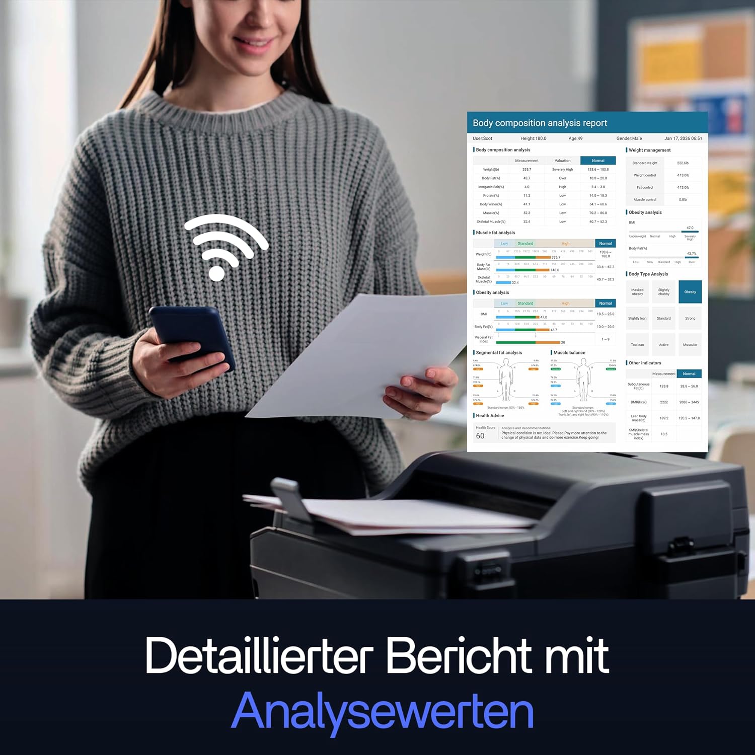 Körperanalysewaage – Intelligente Körperfettwaage mit 58 Gesundheitsmetriken, 8-Elektroden-Technologie, hochpräzise Messung, kostenlose App ohne Abonnement, Mehrbenutzer-, Bluetooth- und Berichtsfunktion – Bild 7