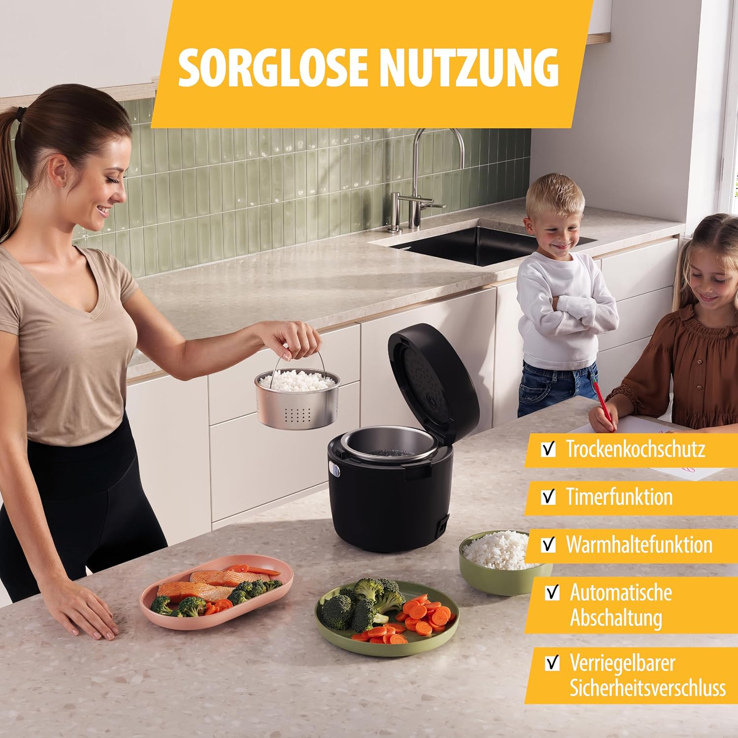 Tristar Digitaler Reiskocher mit Low Carb-Funktion, 8 automatische Programme, 0,6 l Reiskapazität, digitales Bedienfeld, leicht zu reinigen, RK-6238 – Bild 4