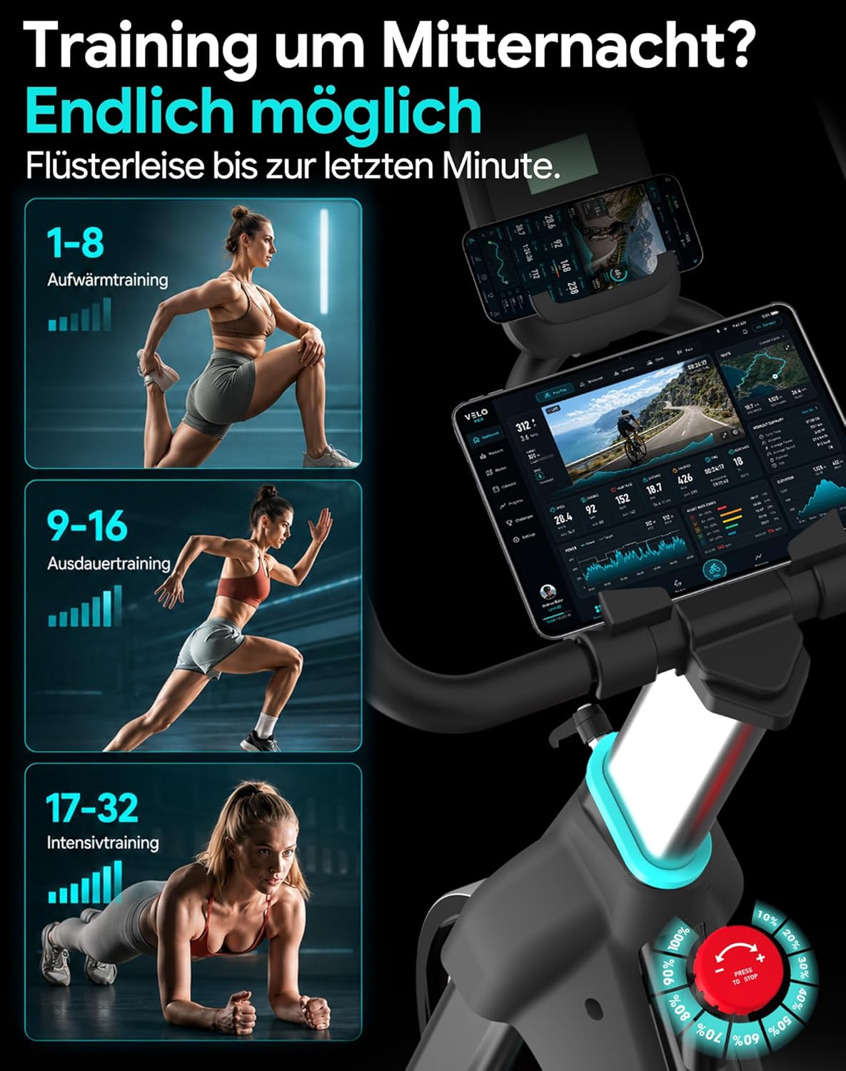 Wenoker Heimtrainer – Flüsterleises Indoor-Spinning-Bike, Ergometer mit magnetischem Widerstand, schweres Schwungrad, LCD-Monitor, stationäres Fahrrad, maximale Belastung 160 kg – Bild 6
