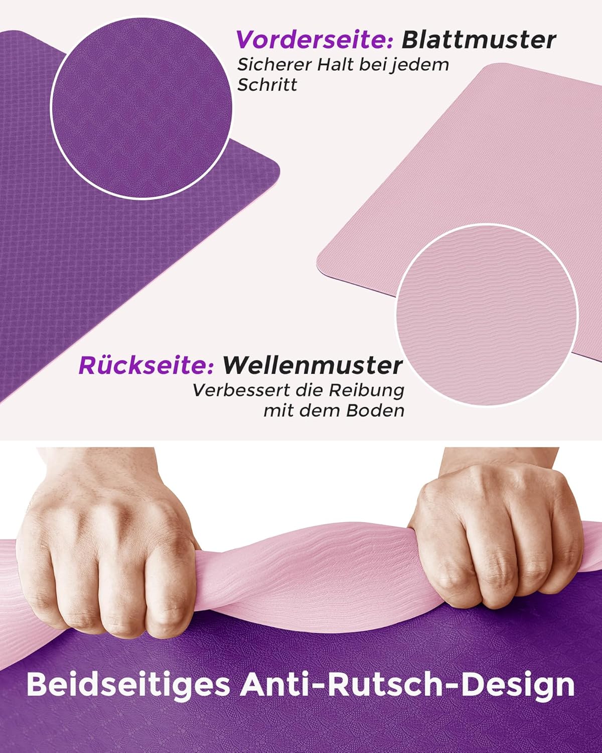 Narwhal Yogamatte Rutschfest Fitnessmatte Umweltfreundliche TPE Sportmatte mit Tragegurt Gymnastikmatte für Pilates Yoga Workout 183 x 61 x 0,6 cm – Bild 3
