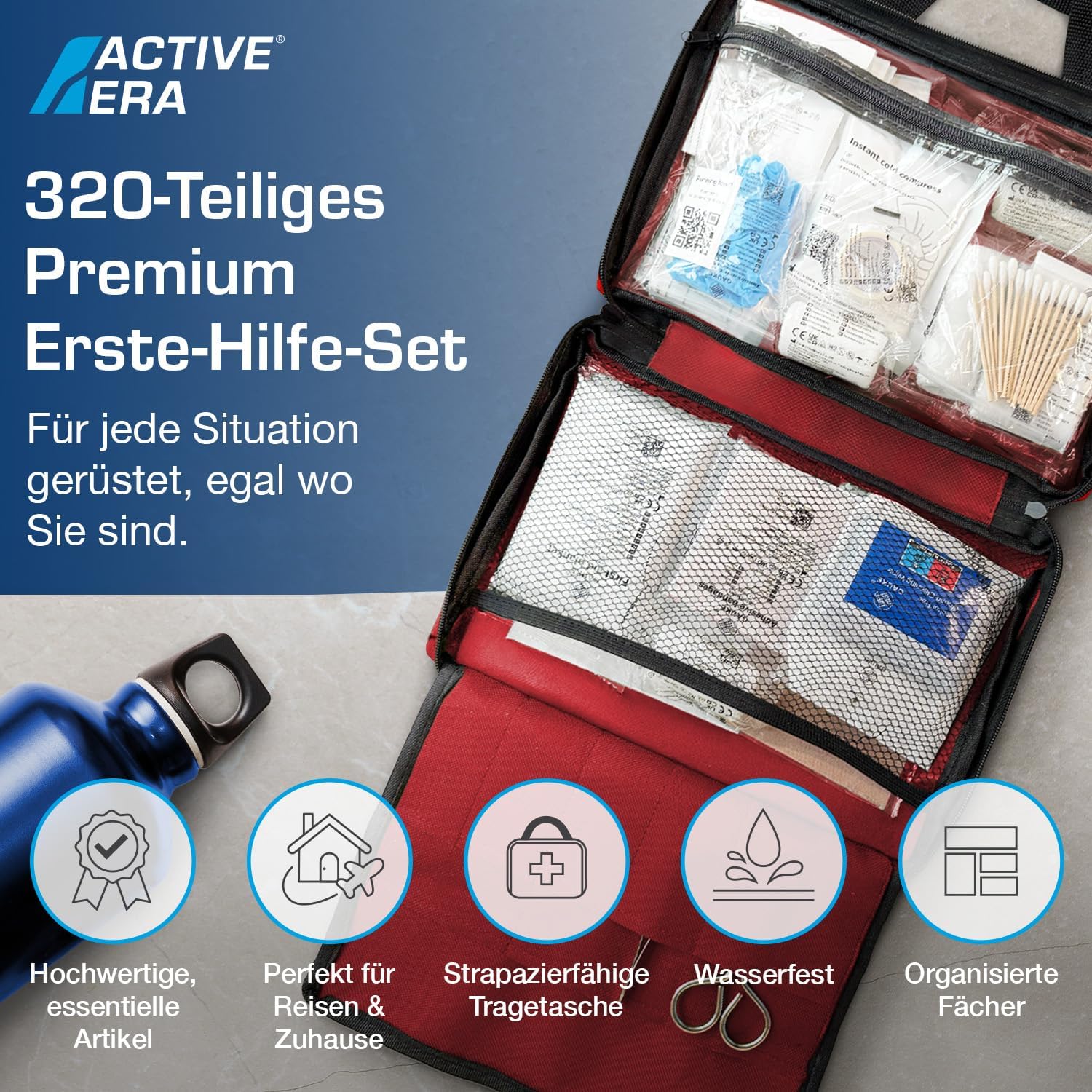 Active Era Premium Erste-Hilfe-Set – 320-teiliges Erste-Hilfe-Set – Notfallausrüstung inklusive CPR-Maske, Pflaster, Rettungsdecke für Zuhause, auf Reisen oder als Erste-Hilfe-Set im Freien – ISO 13485 – Bild 2