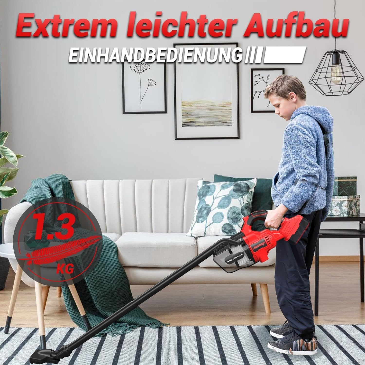 LDHTHOPI Akku-Staubsauger für Makita 18 V, 20000 Pa Starke Saugleistung, 1,28 kg leichter Staubsauger mit HEPA-Filter, 5-in-1-Handstaubsauger mit LED-Licht für Teppich, hart – Bild 4