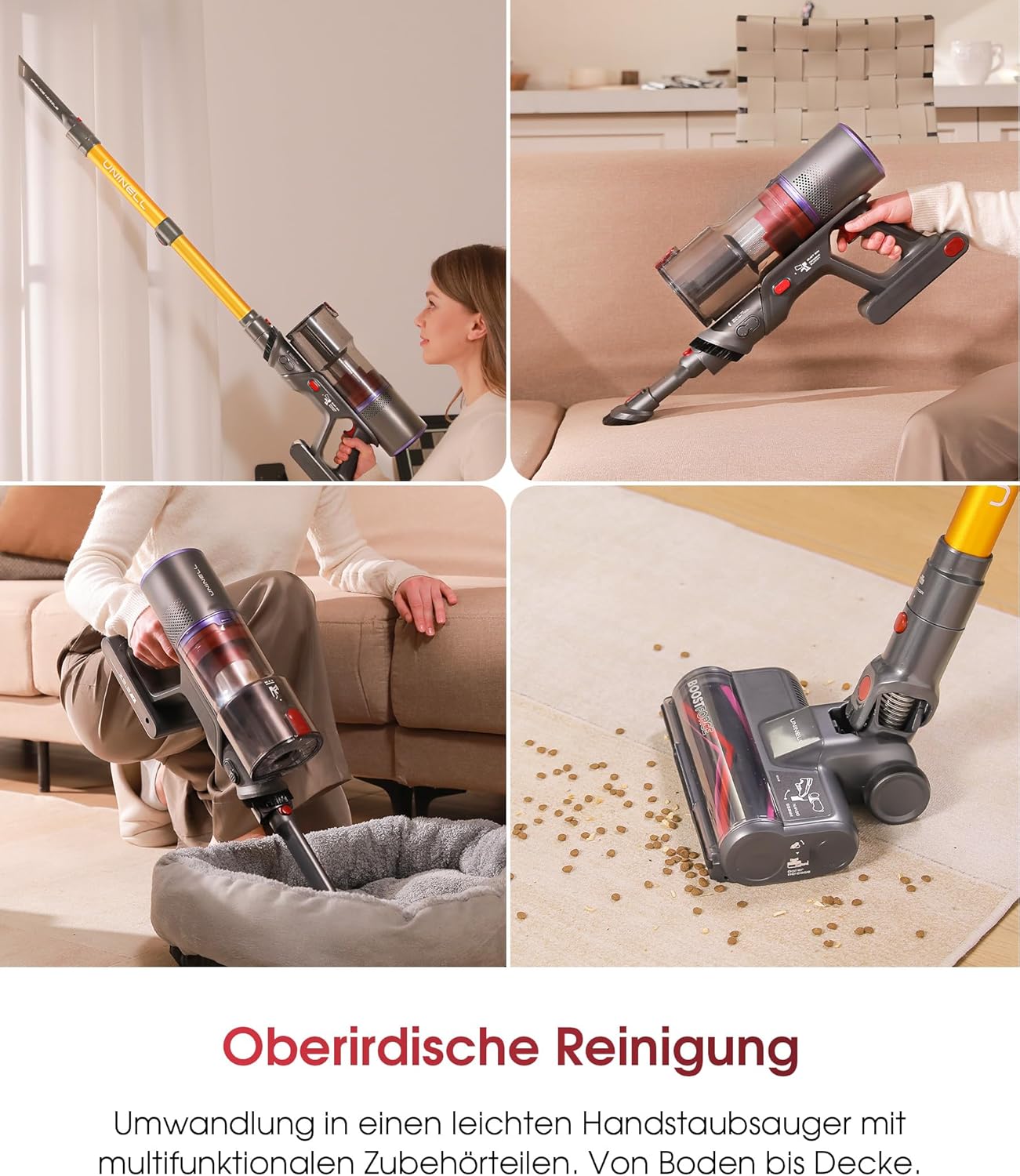 Uninell Home Akku-Staubsauger 55.000 Pa/650 W/70 Min. Upgrade, kabelloser Staubsauger mit 1,6 l großem Staubbecher, selbstaufladend mit LED-Touchscreen/Anti-Tangle-Bürste für Tierhaare, Hartböden, Teppiche – Bild 8