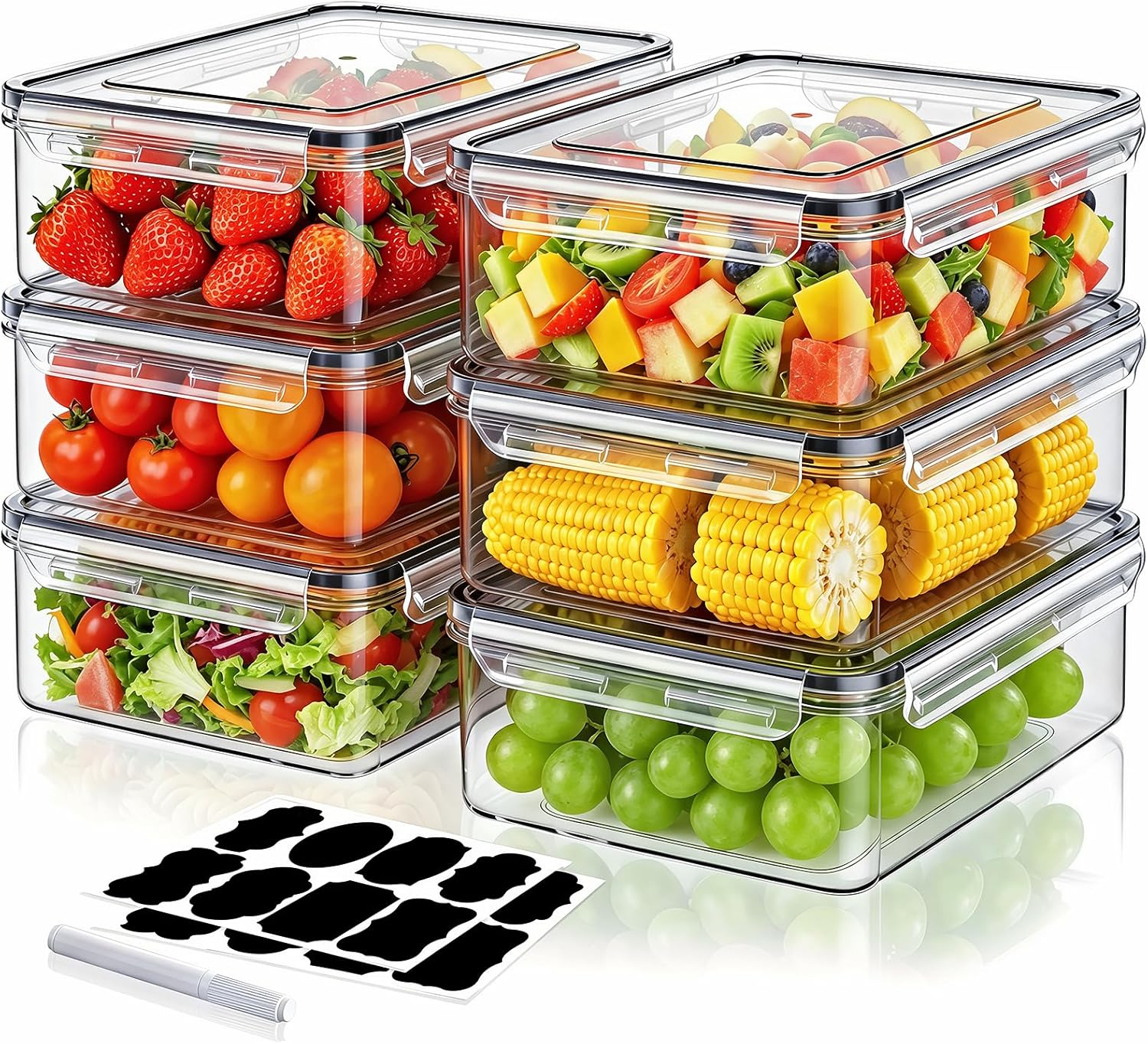 Wwtop 6 x 1000 ml Frischhaltedosen mit Deckel, Vorratsbehälter-Set, Meal-Prep-Boxen, auslaufsichere Gefrierbehälter, Aufbewahrungsbox mit Deckel, Küche für Mikrowelle, Kühlschrank, BPA-frei, 18 x