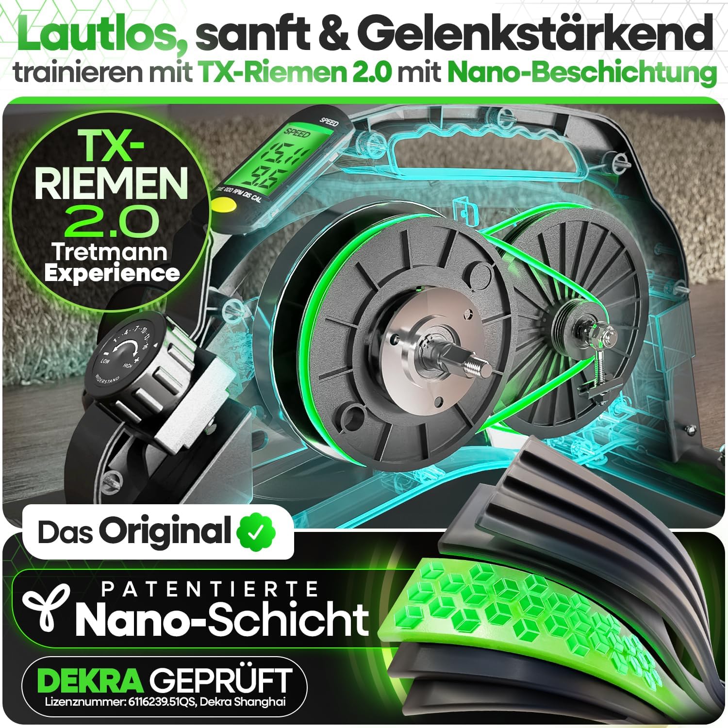 Tretmann Pedaltrainer-Set, extra leise und gelenkschonend, inklusive Dekra-geprüftem Befestigungsgurt für Senioren-Heimtrainer Minibike – Bild 2