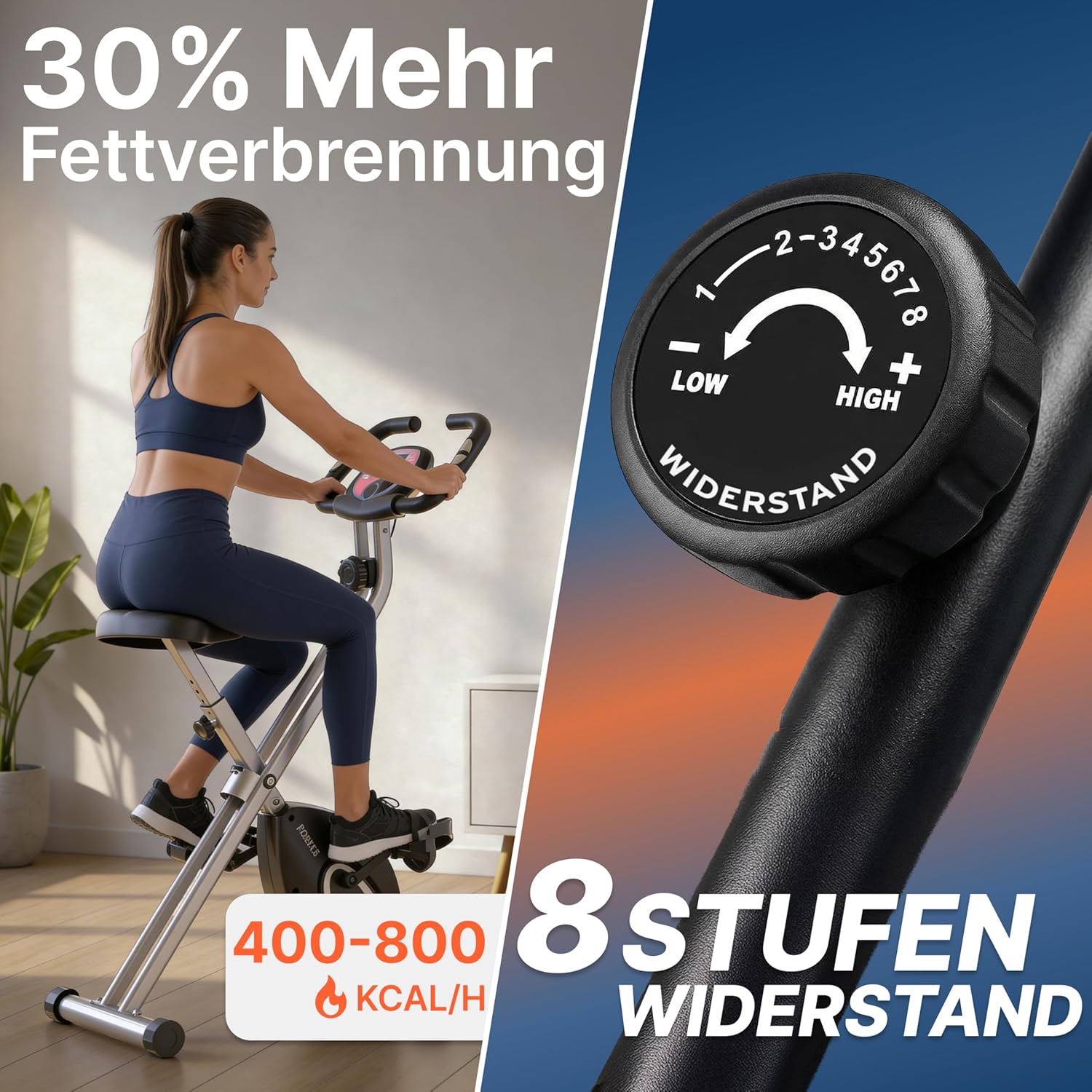 Ultrasport Klapp-Heimtrainer, Hometrainer, Fahrrad, extra leise bis 130 kg mit Komfortsattel, Ergometer, Heimtrainer, Fitnessbike, Indoorbike, Trimmrad – Bild 4