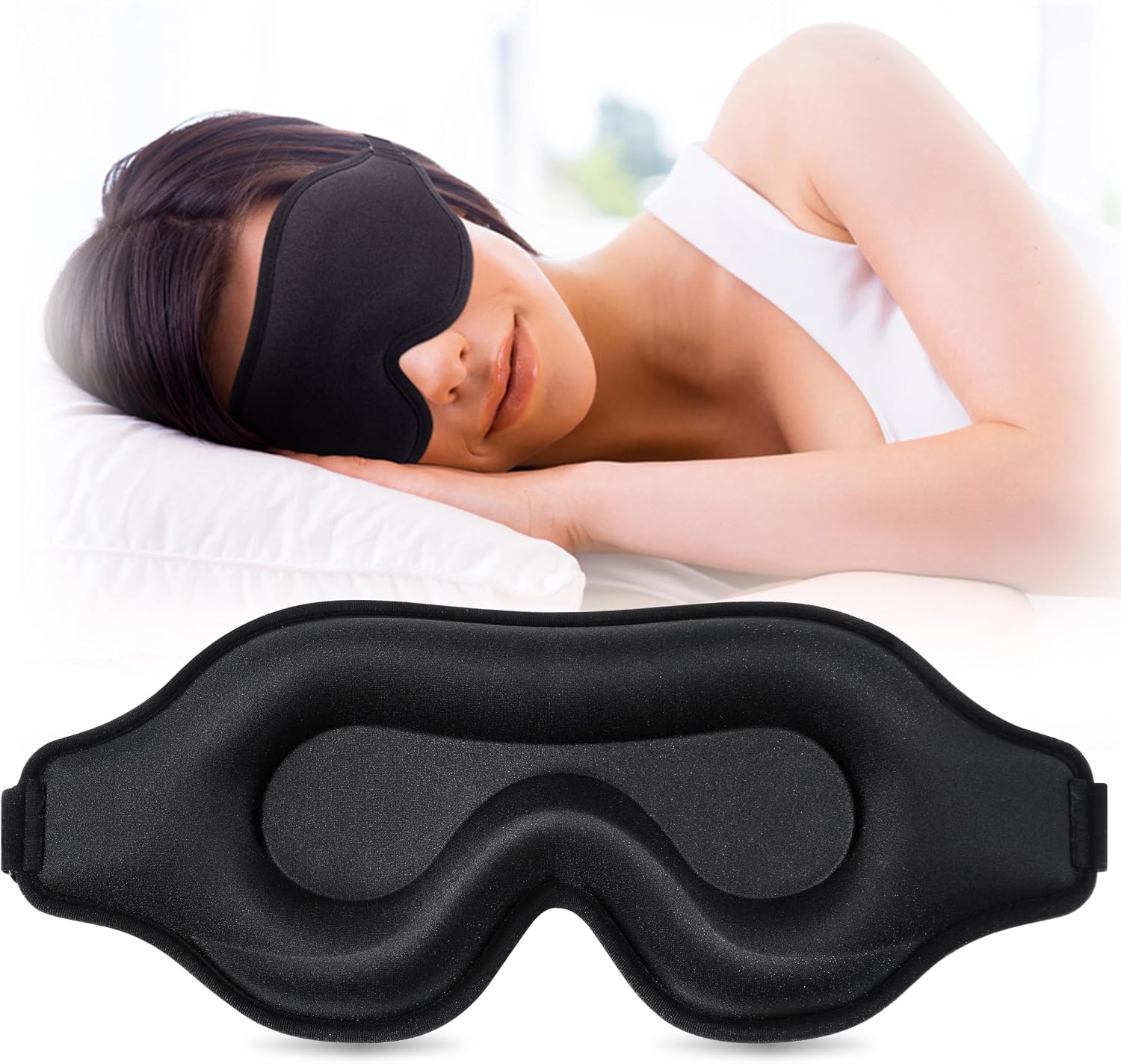 3D-Schlafmaske mit Ohrstöpseln – Lichtdichte und bequeme Augenmaske für Männer und Frauen, ideal für Flugzeug, Reisen und Seitenschläfer, Schwarz