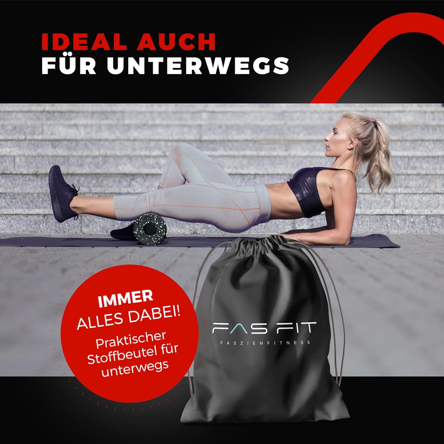 Faszienrolle, Schaumstoffrollen-Set 4 oder 6, oder 8-teilig, Massagerollen und Faszienbälle, Faszienrolle für effektives Faszientraining, inkl. Poster, Übungsbuch, E-Book und Turnbeutel, Rückenrolle., rot – Bild 6