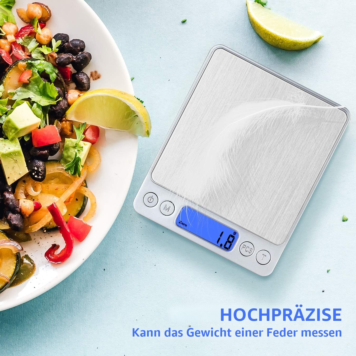 Digitale Waage, Küchenwaage, USB wiederaufladbar, 3 kg/0,1 g, Mini-Lebensmittelwaage, elektrische Kochwaage, wasserdichte Digitalwaage, LCD-Display, Edelstahl, für Zutaten, Schmuck, Kaffee – Bild 8