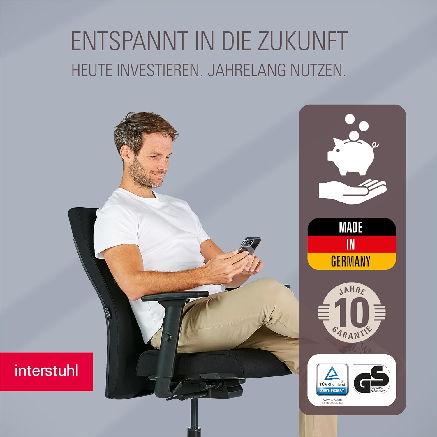 Interstuhl Edge Soft ergonomischer Bürostuhl, Schreibtischstuhl, hergestellt in Deutschland, Synchronmechanik & 4D-Armlehnen, Lordosenstütze, TÜV-geprüft, schwarz – Bild 7
