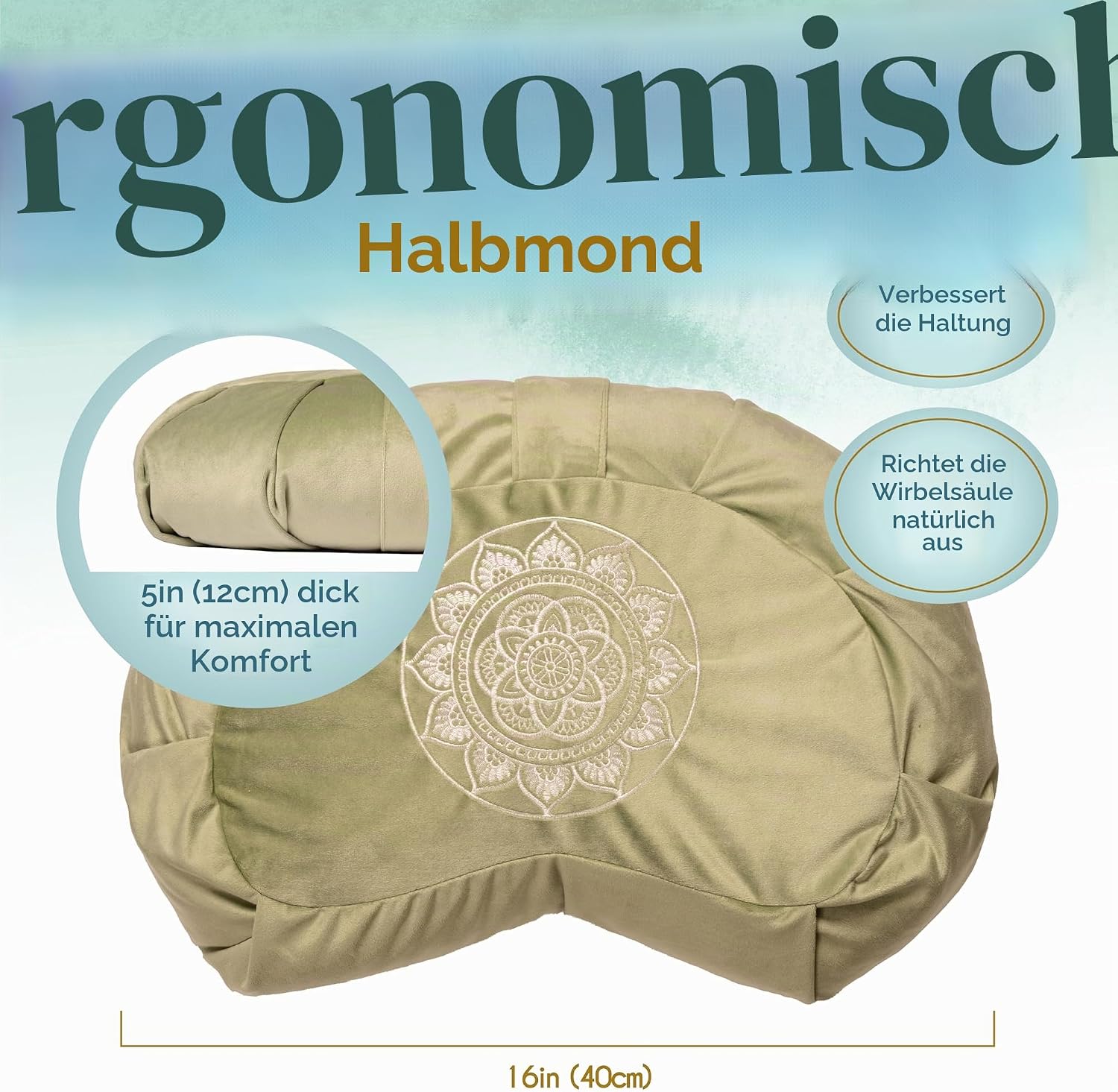 Florensi Meditationskissen (16 x 16 x 5 Zoll), großes Meditationskissen aus Samt, Premium-Yogakissen für Männer und Frauen, Yogakissen, Meditationskissen zum Sitzen auf dem Boden – Bild 3