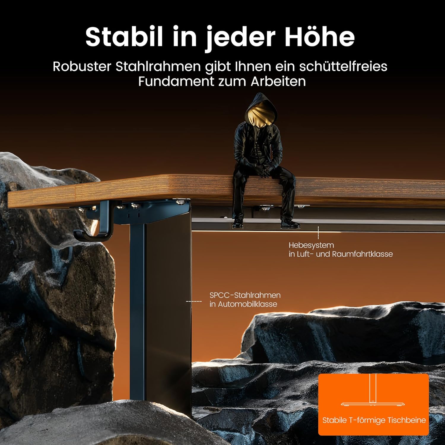ErGear Elektrisch höhenverstellbarer Schreibtisch 140 x 70 cm, Schreibtisch höhenverstellbar mit 4 Speicherplätzen, Smart Desk für Home Office mit Anschlussplatte – Bild 5