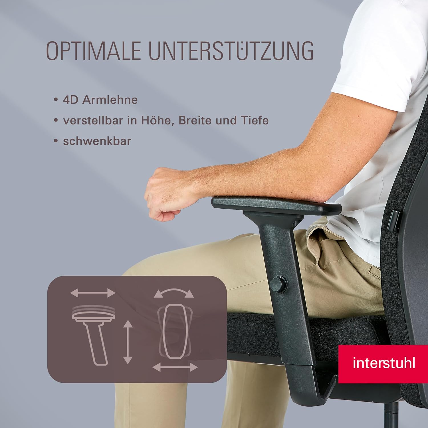 Interstuhl Edge Soft ergonomischer Bürostuhl, Schreibtischstuhl, hergestellt in Deutschland, Synchronmechanik & 4D-Armlehnen, Lordosenstütze, TÜV-geprüft, schwarz – Bild 4