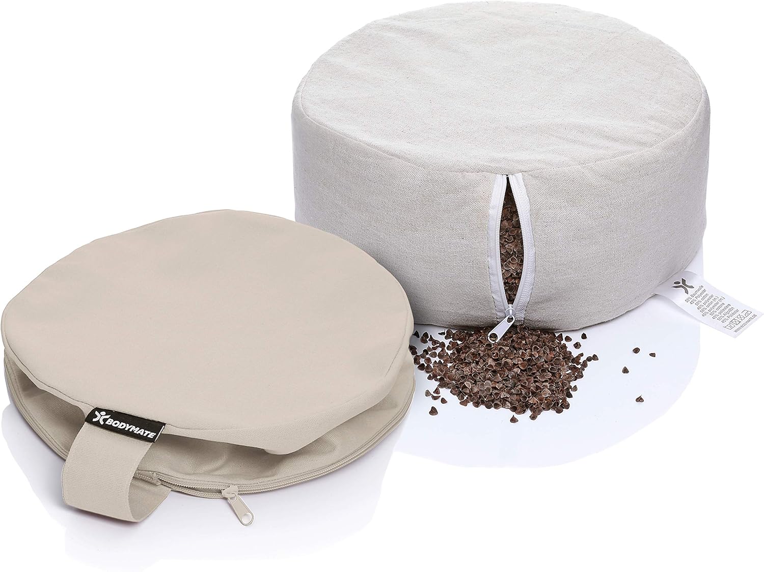 BODYMATE rundes Yogakissen 31cm Durchmesser 13cm hoch mit Buchweizenfellfüllung – maschinenwaschbarer Bezug aus 100% extra dicker Baumwolle – Meditationskissen – Sitzkissen – Bild 5