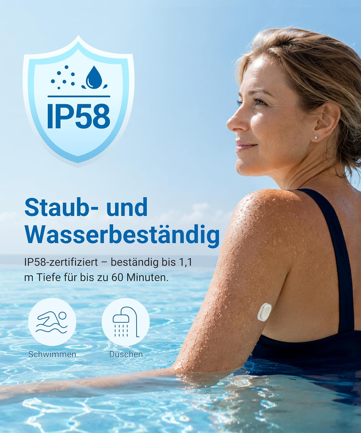 Connect 21 CGM Sensor – Blutzuckermessgerät ohne Stechen | 21 Tage | 8,2 % MARD | IP58 wasserdicht | Bluetooth-App | CE 2797 | 1 Sensor mit Applikator – Bild 7