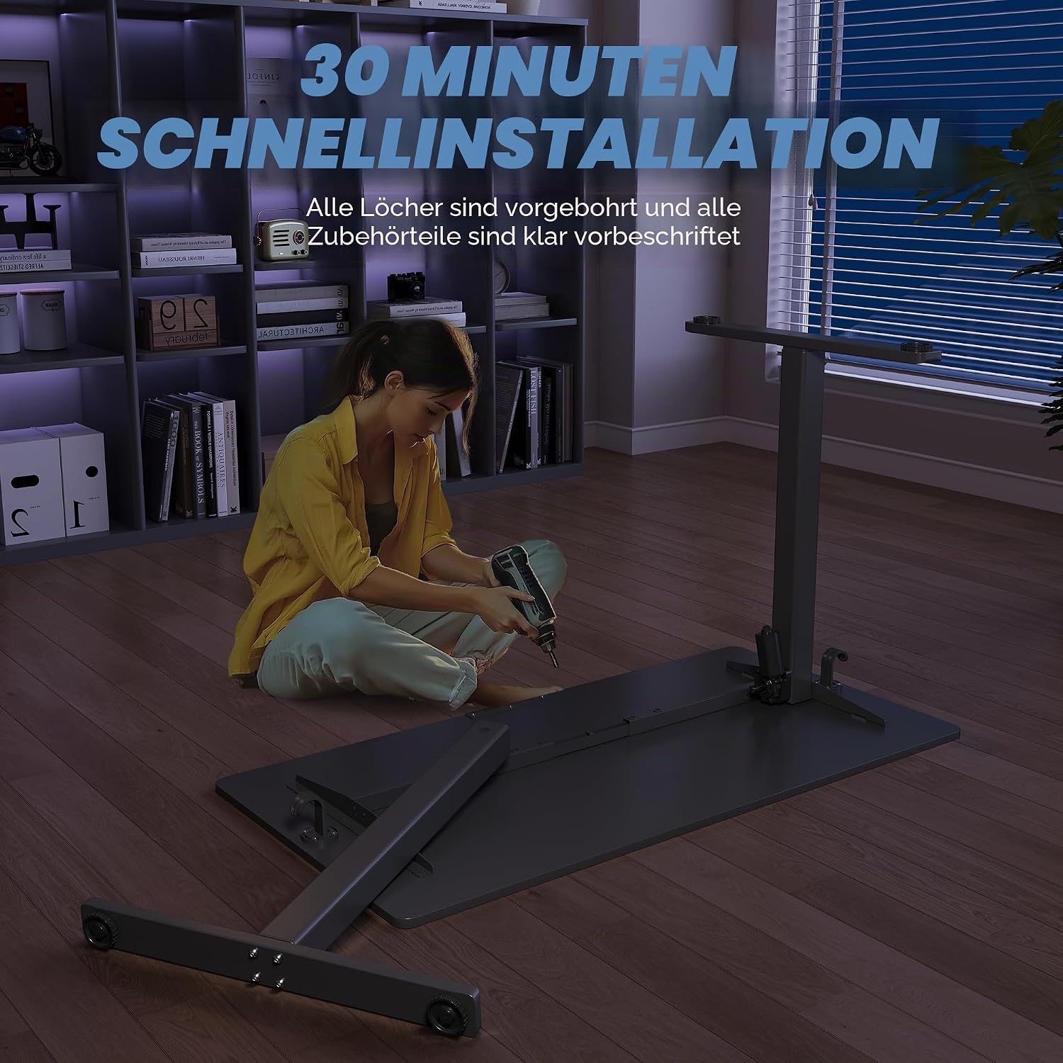 Elektrisch höhenverstellbarer Schreibtisch 120 x 60 cm Schwarz | 72–118 cm Höhe, 2+3 Speicher, 45 dB Motor, 70 kg Tragkraft, Räder und 3 Jahre kostenloser Motoraustausch. – Bild 7