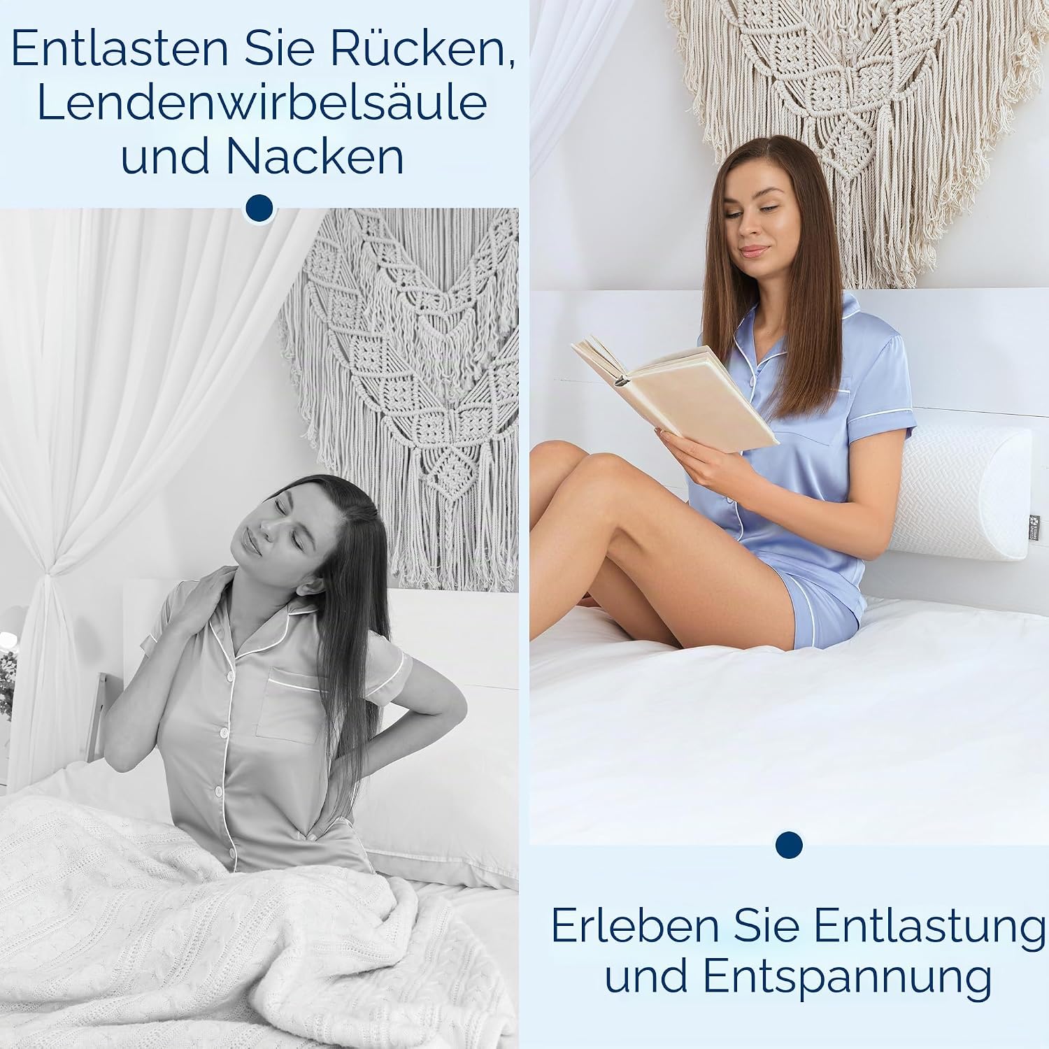 5 Star United Half Moon Pillow Premium Memory Foam Bein- und Kniestütze, ergonomisch erhöht für Seitenschläfer, atmungsaktiver Bezug, 52 cm x 20 cm x 11 cm – Bild 6