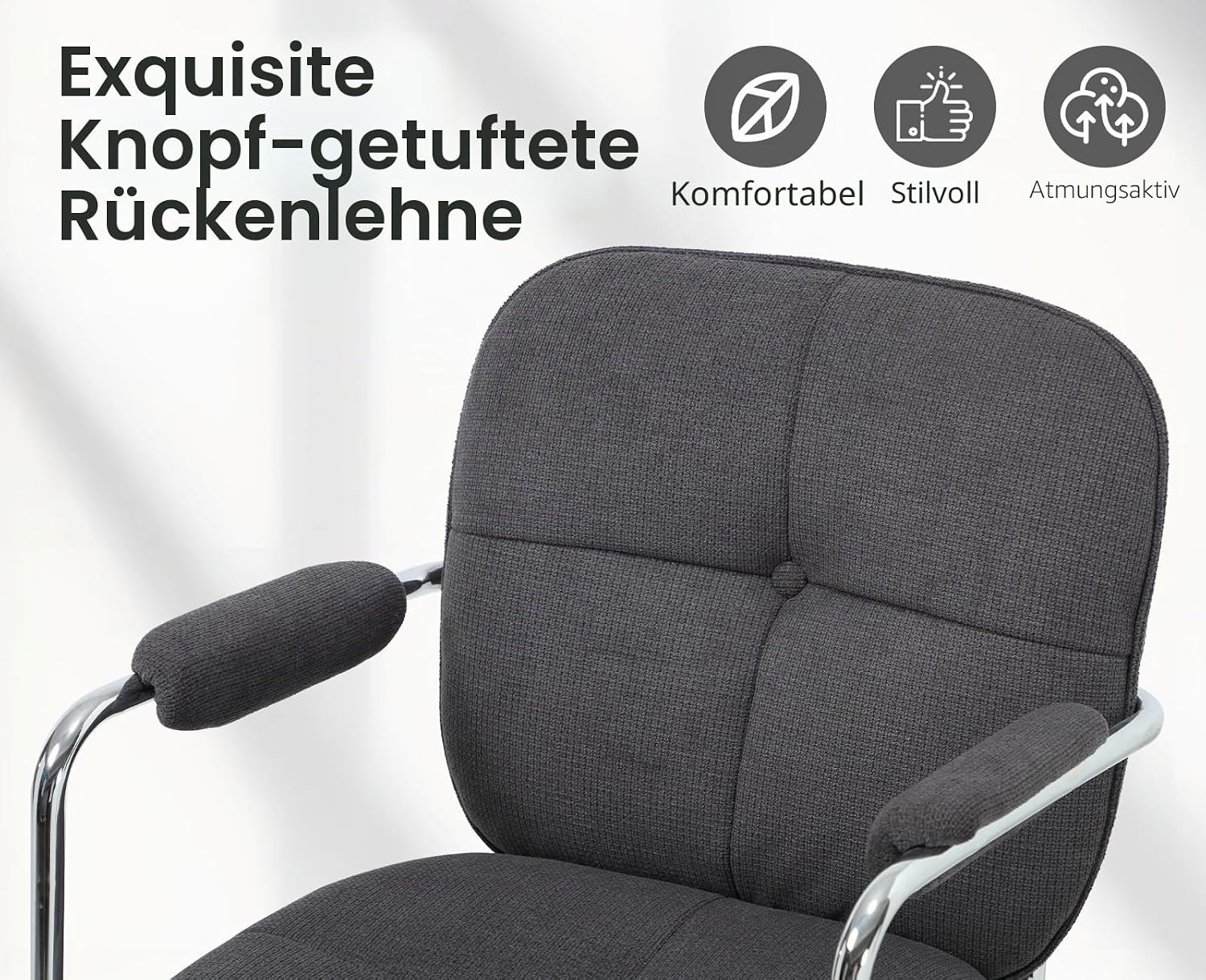 Ya-Home Schreibtischstuhl, Bürostuhl, ergonomisch mit Armlehne, 360° drehbarer Heimbürostuhl, höhenverstellbar, Computerstuhl mit Rollen für Arbeitszimmer, Schlafzimmer, Chenille-Stoff, Grau – Bild 3