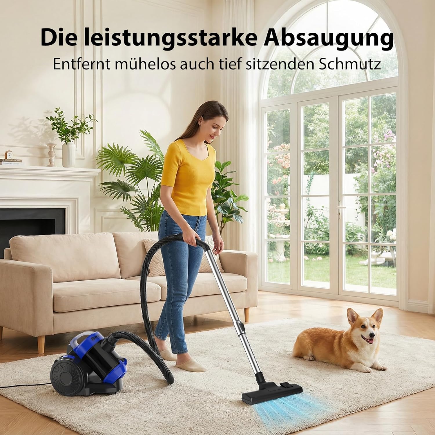 Zyklon-Staubsauger, beutellos, 1000 Watt, Staubsaugerzylinder, leistungsstarker Bodenstaubsauger mit HEPA-Filter, Bodendüse für Hartböden und Teppich, 1,5 Liter Staubbehälterkapazität, 10 m Arbeitsradius – Bild 9
