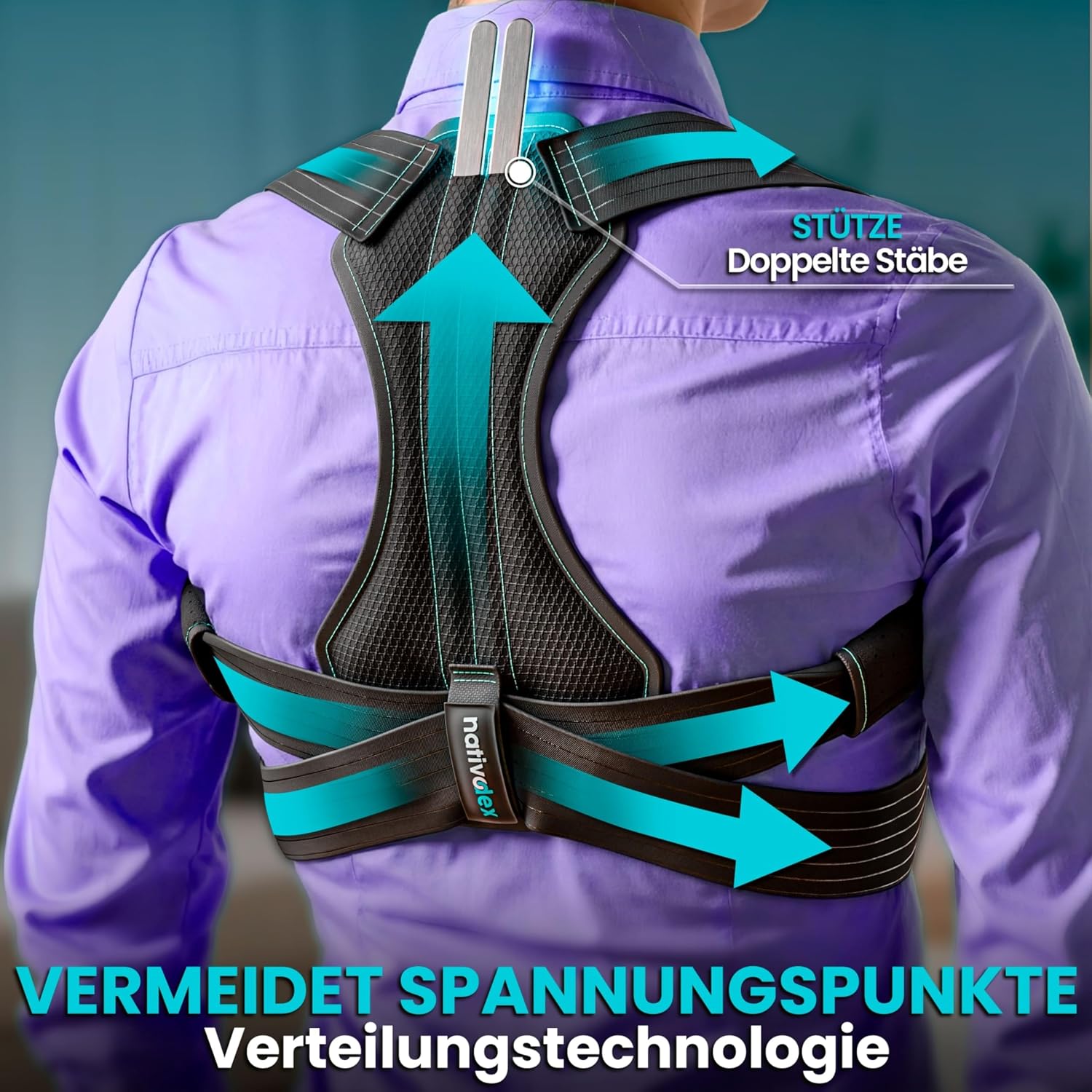 NativoDex Haltungskorrektur für Männer und Frauen – verstellbare Rückenstütze für den täglichen Gebrauch, atmungsaktiv und gepolstert, diskret unter der Kleidung zu tragen | Atmungsaktiv, verstellbar und diskret unter der Kleidung – Bild 5