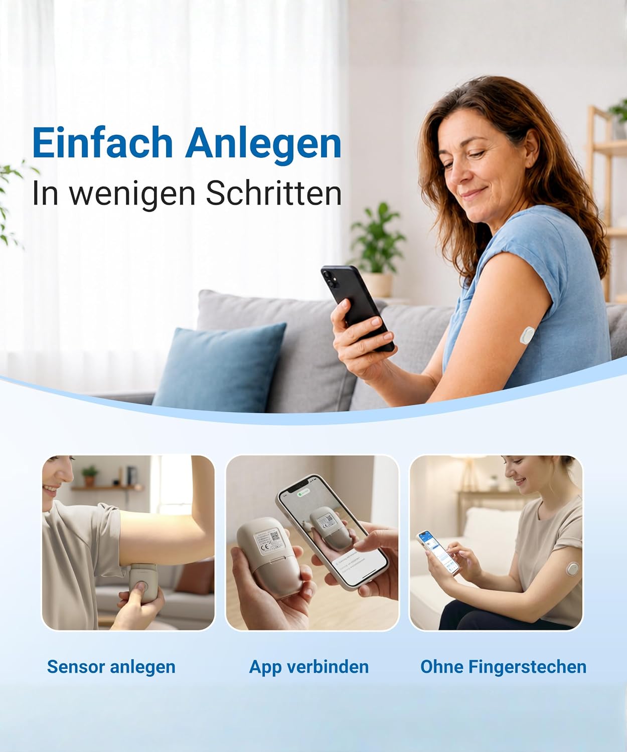 Connect 21 CGM Sensor – Blutzuckermessgerät ohne Stechen | 21 Tage | 8,2 % MARD | IP58 wasserdicht | Bluetooth-App | CE 2797 | 1 Sensor mit Applikator – Bild 8