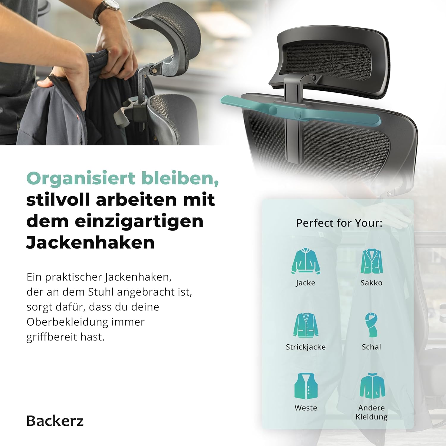 Backerz Ergonomischer Bürostuhl – Bürostühle 150 kg, TÜV & NEN 1335 zertifiziert – Büro-Schreibtischstuhl – Ergonomischer Bürostuhl – Computerstuhl höhenverstellbar & rückenfreundlich – Schwarz – Bild 9