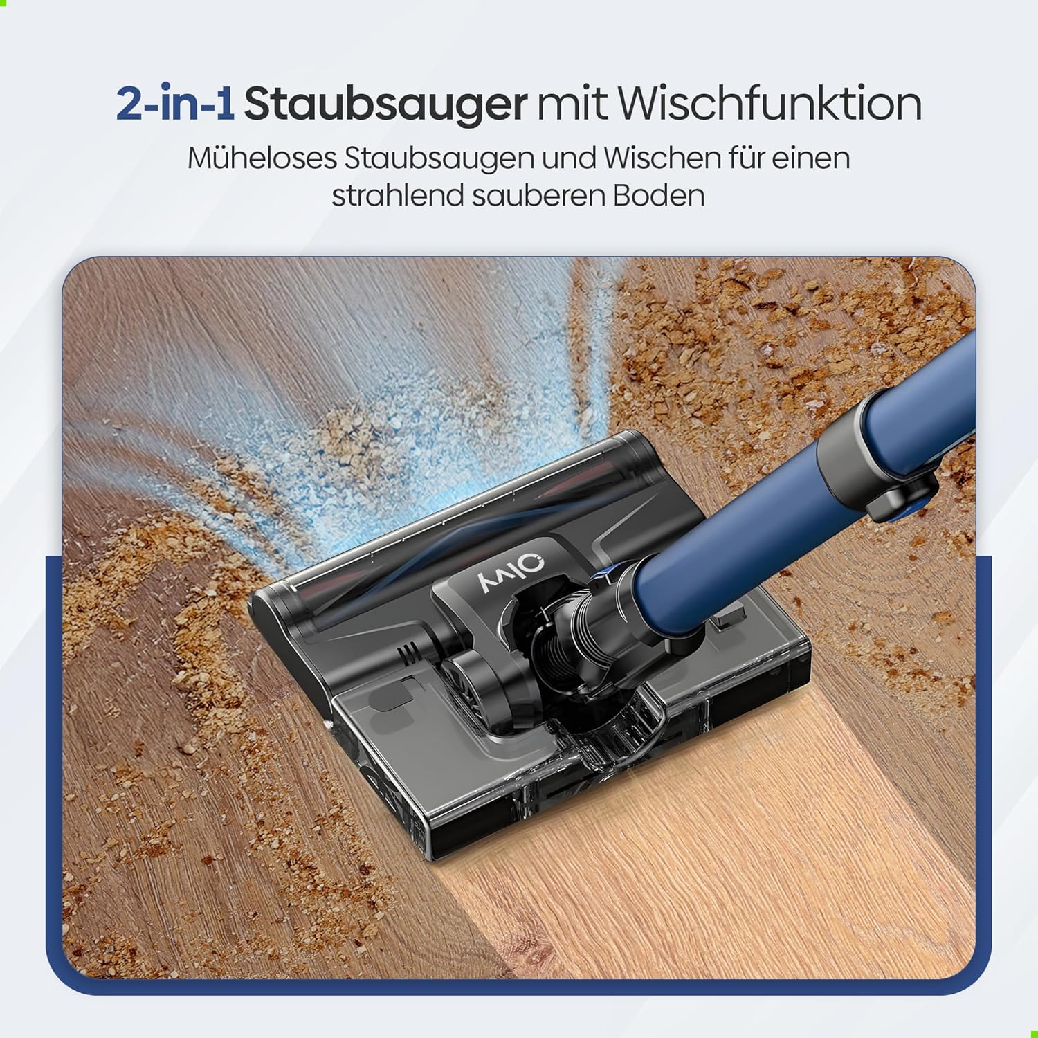 Olvy Akku-Staubsauger mit Wischfunktion, Tierhaare/Teppiche/Hartböden, kabellos 2-in-1, beutellos, 35 KPA Saugleistung, 5 Stufen, LED-Display, leichter Staubsauger mit HEPA-Filter & Zubehör – Bild 2