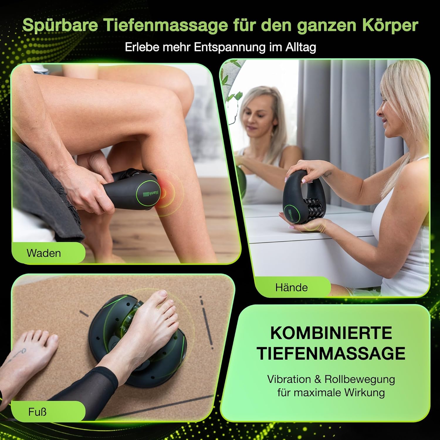 Elektrischer Faszienroller mit Rotation – Tiefengewebsmassagegerät für Beine, Rücken und Arme – 3 Intensitätsstufen – Freisprechstation – Muskelregeneration und Faszienmassage – Bild 2
