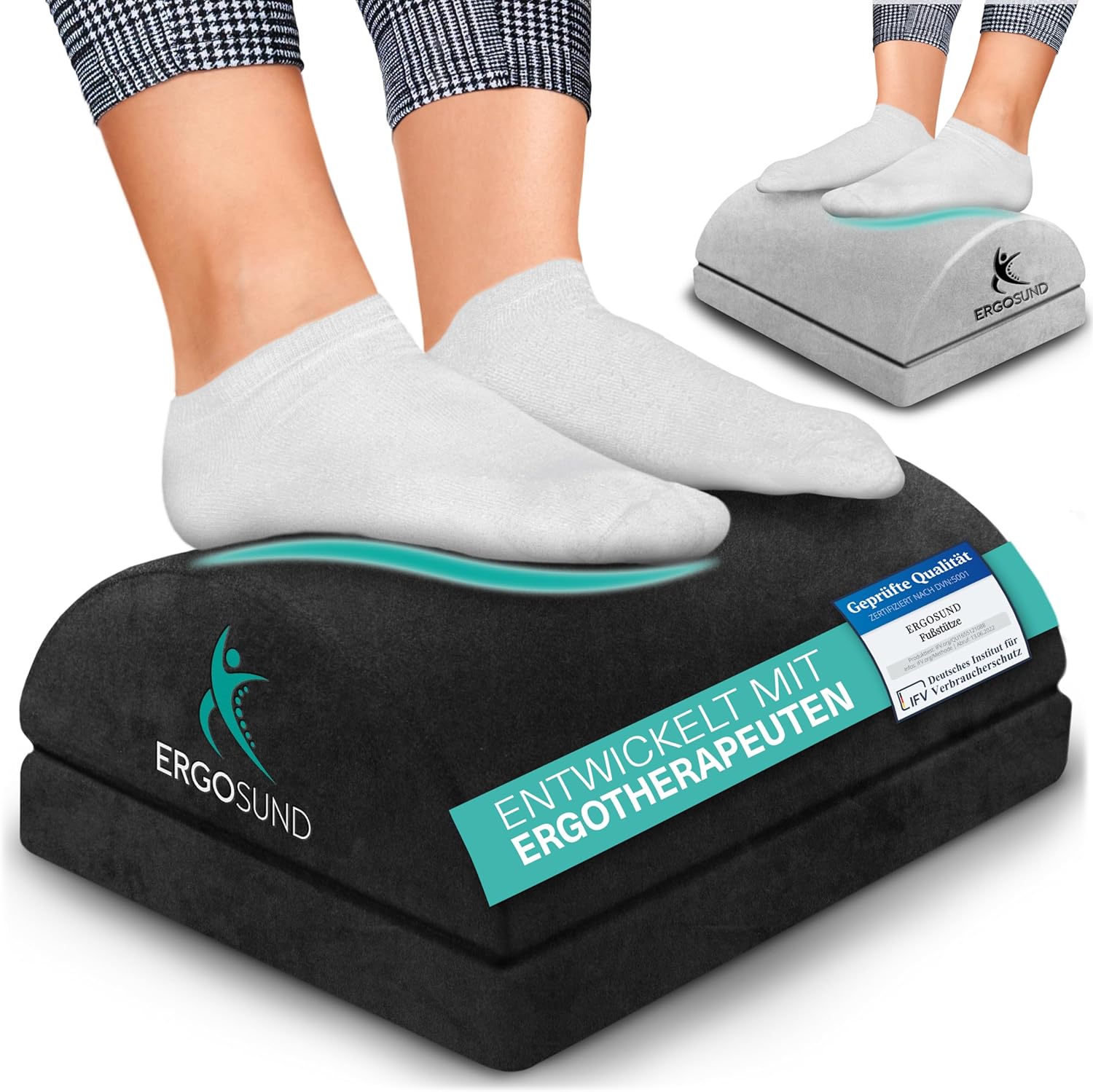 ERGOSUND Fußstützen-Schreibtisch (Testsieger) Premium-Schaumkern, höhenverstellbarer Fußhocker (rutschfest), ergonomischer Fußstützen-Schreibtisch, Home-Office-Zubehör, Fußstütze, Fußstütze, Fußstütze