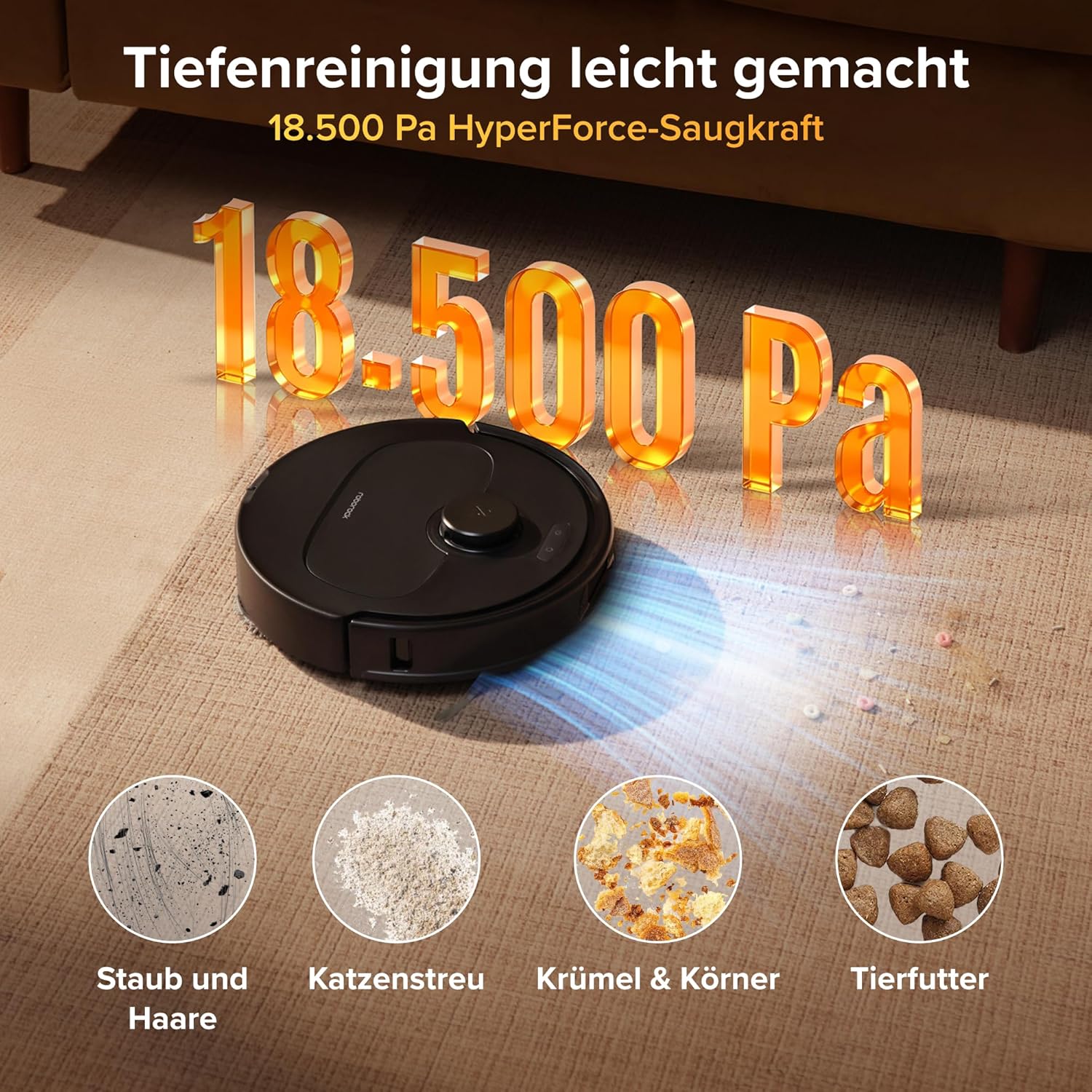 roborock Qrevo S Pro Set Roboterstaubsauger mit Wischfunktion, verbessert von QV 35A, 18.500 Pa Saugleistung, 75°C Heißwasser-Moppreinigung, Anti-Tangle-System, Hindernisvermeidung, All-in-One-Dock – Bild 3